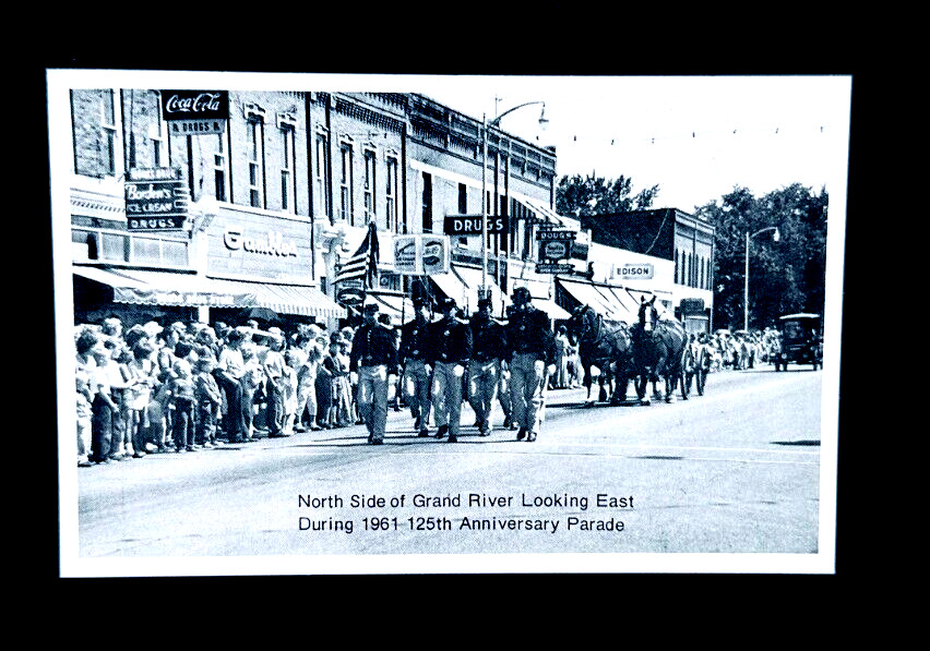 Main Street Patriotic Parade Postcard - Sesquicentennial 1961 Fowlerville MI r11