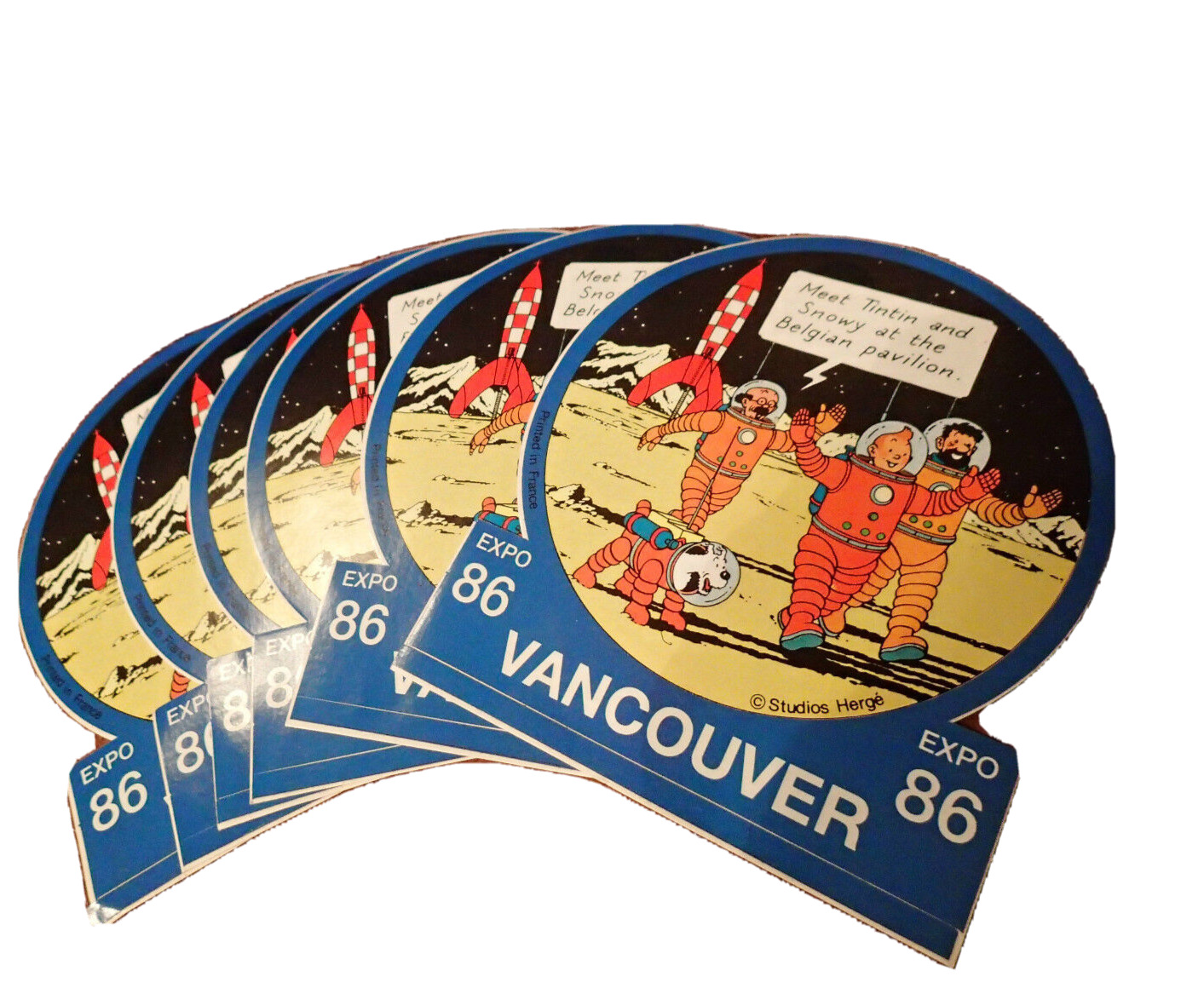 Original Tintin Sticker Vintage Expo 86 Vancouver Snowy Rocket World Exposition