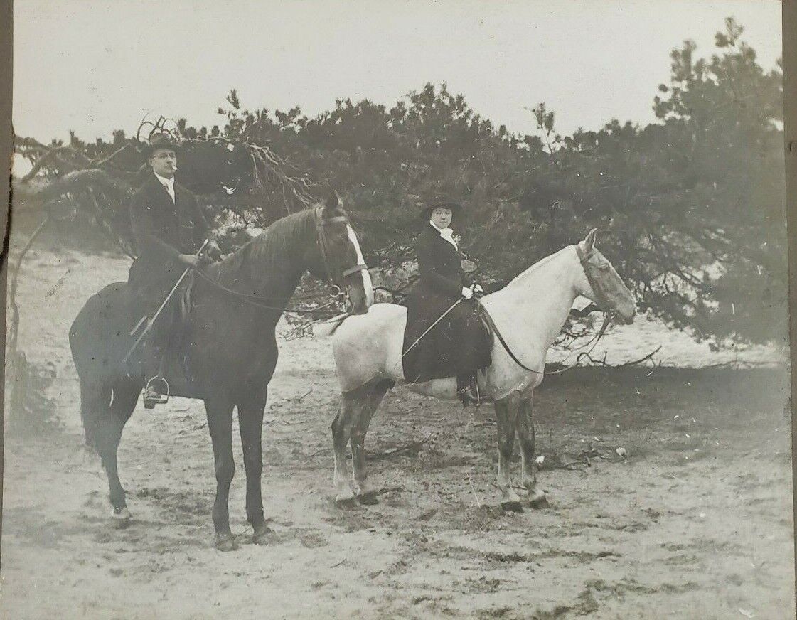 VINTAGE ANTIQUE Photograph  Mid 20Th Century Husband & Wife Horseback Riding