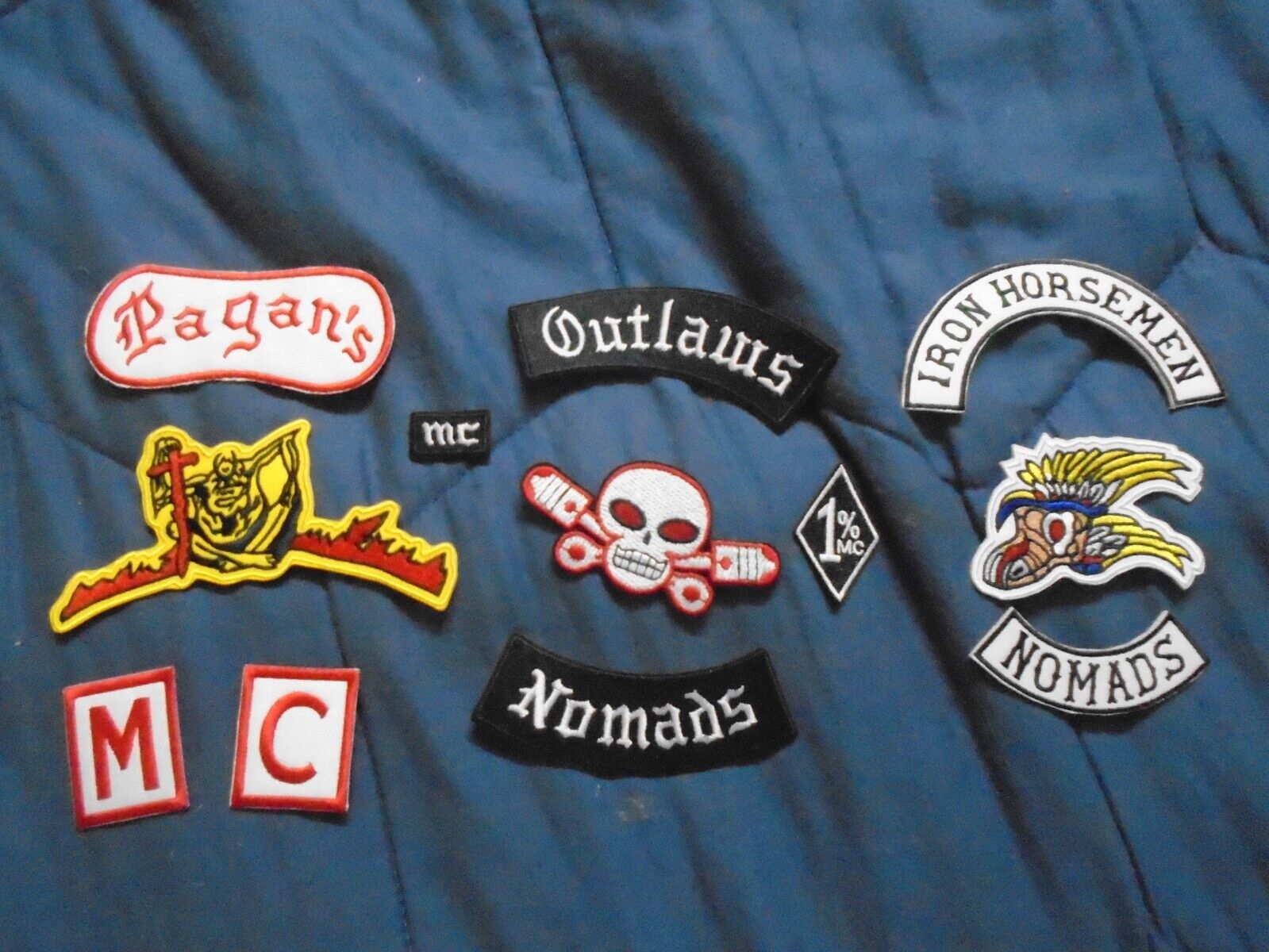 3- M C Club Front Patch Sets -  Outlaws, Pagan's & Iron Horseman