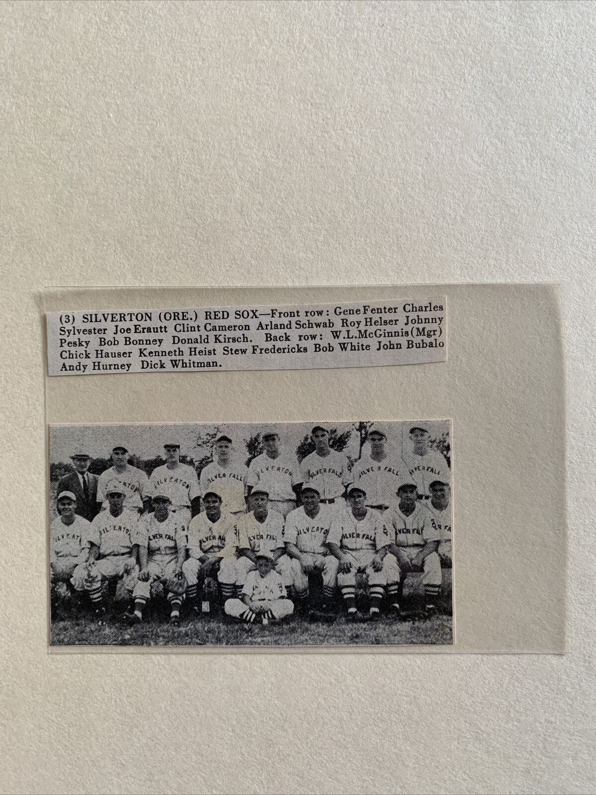 Silverton Red Sox OR Oregon 1939 Baseball Small Team Picture