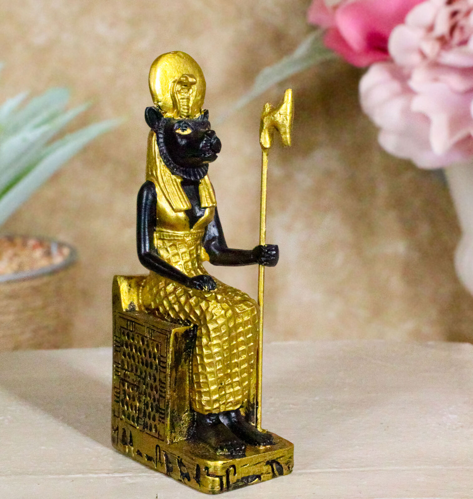 Egyptian Solar Lioness Goddess Sekhmet On Throne Dollhouse Miniature 3\