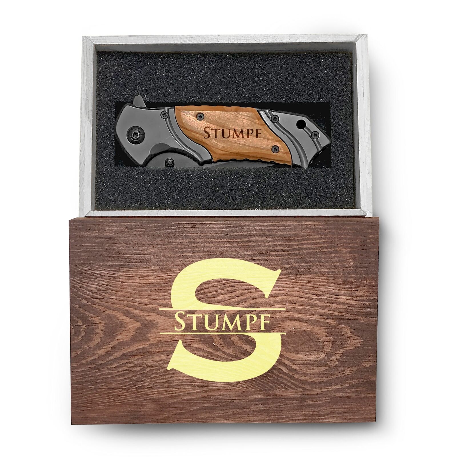 Laser Engraved Pocket Knife, Personalized Pocket Knife For Men With Wooden Box, 