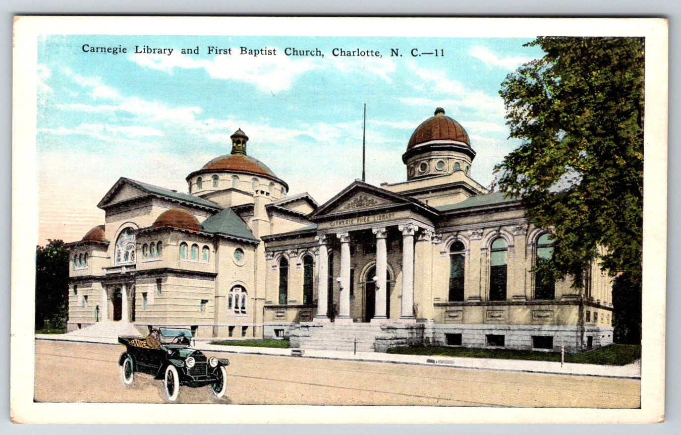 c1920s Carnegie Library First Baptist Church Charlotte NC Antique Postcard