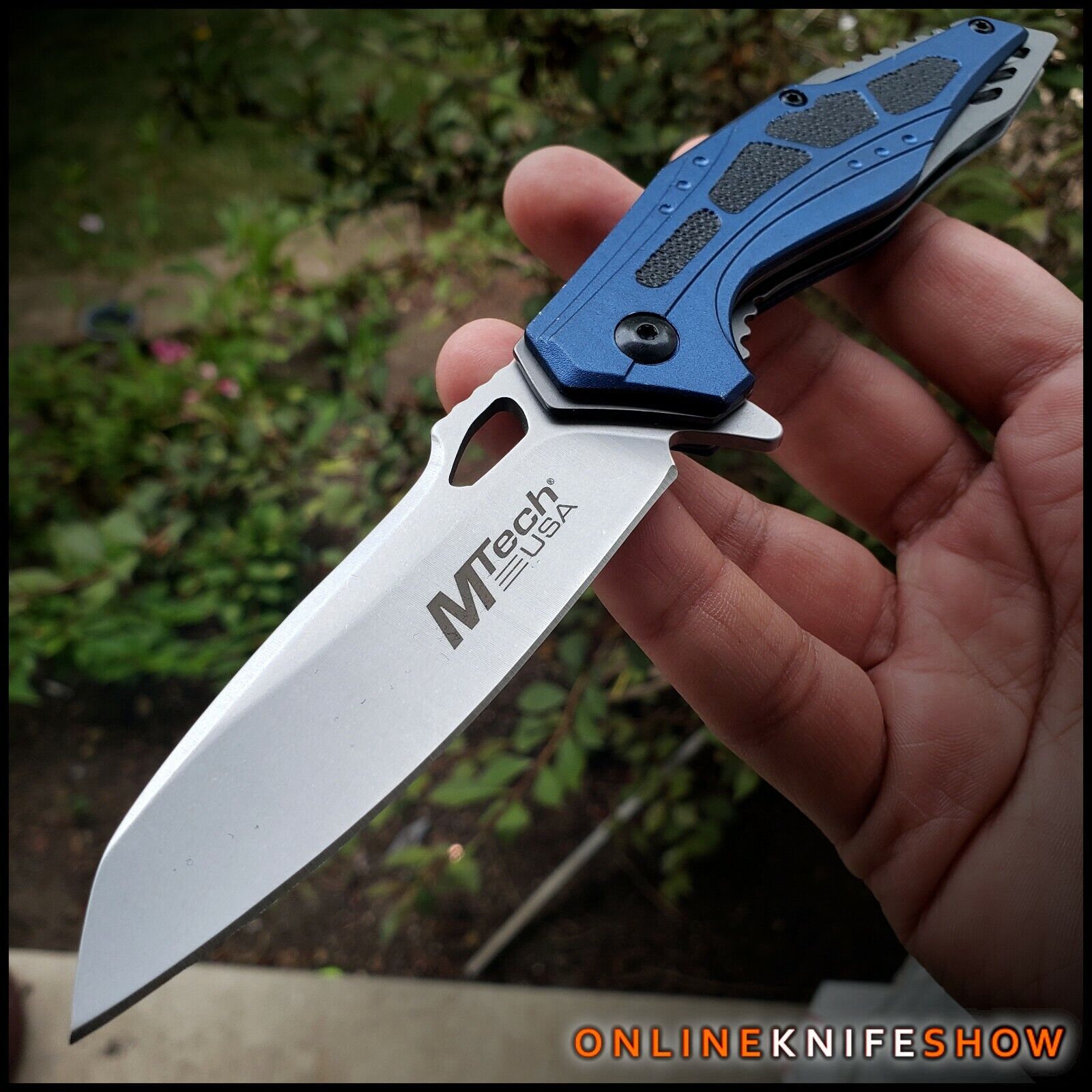 7.75 BLUE CLEAVER SPRING ASSISTED TACTICAL POCKET KNIFE Folding Blade M-TECH NEW