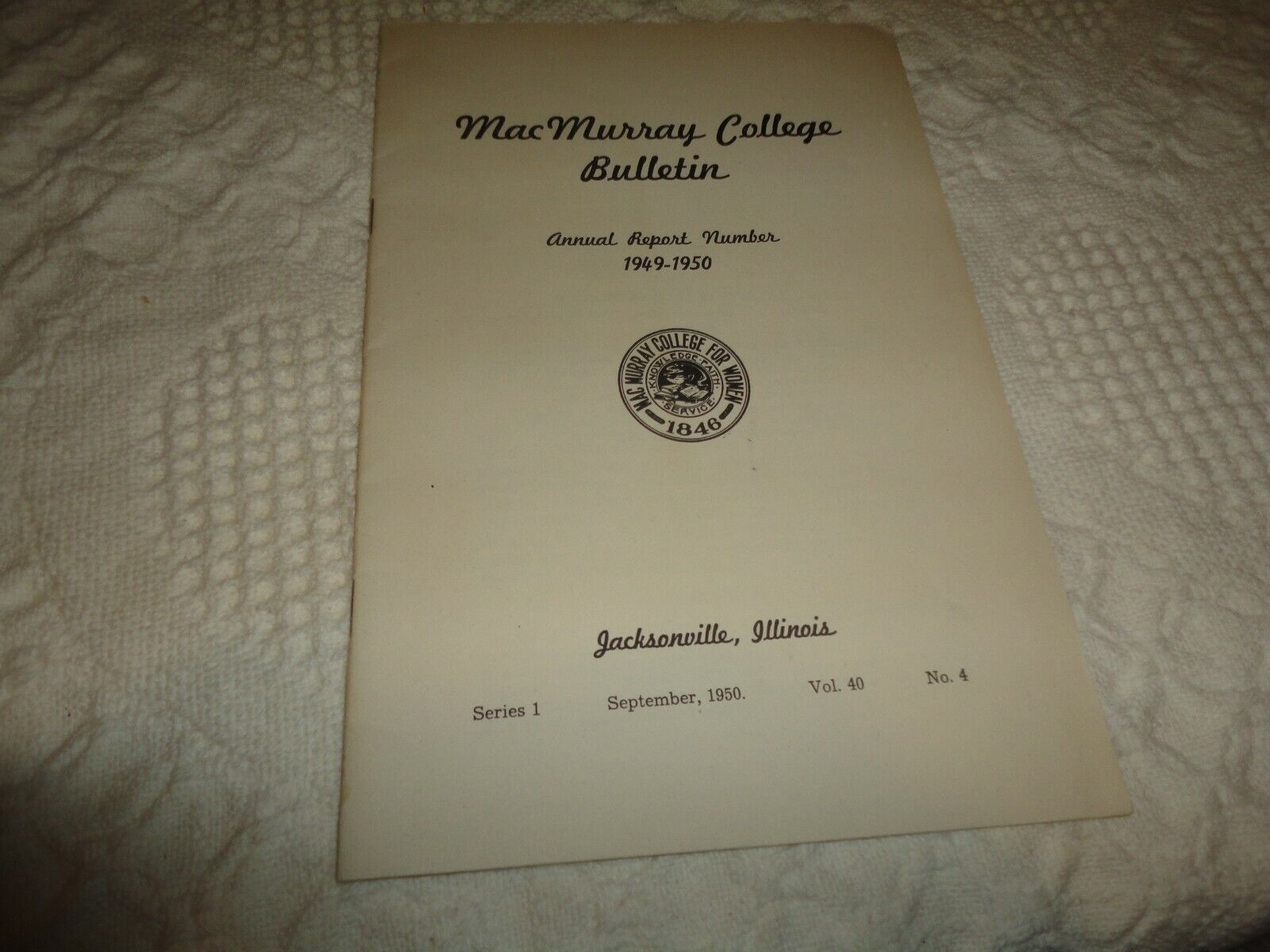 Vintage 1949-'50 MacMurray College Jacksonville, Il Bulletin Annual Report EC