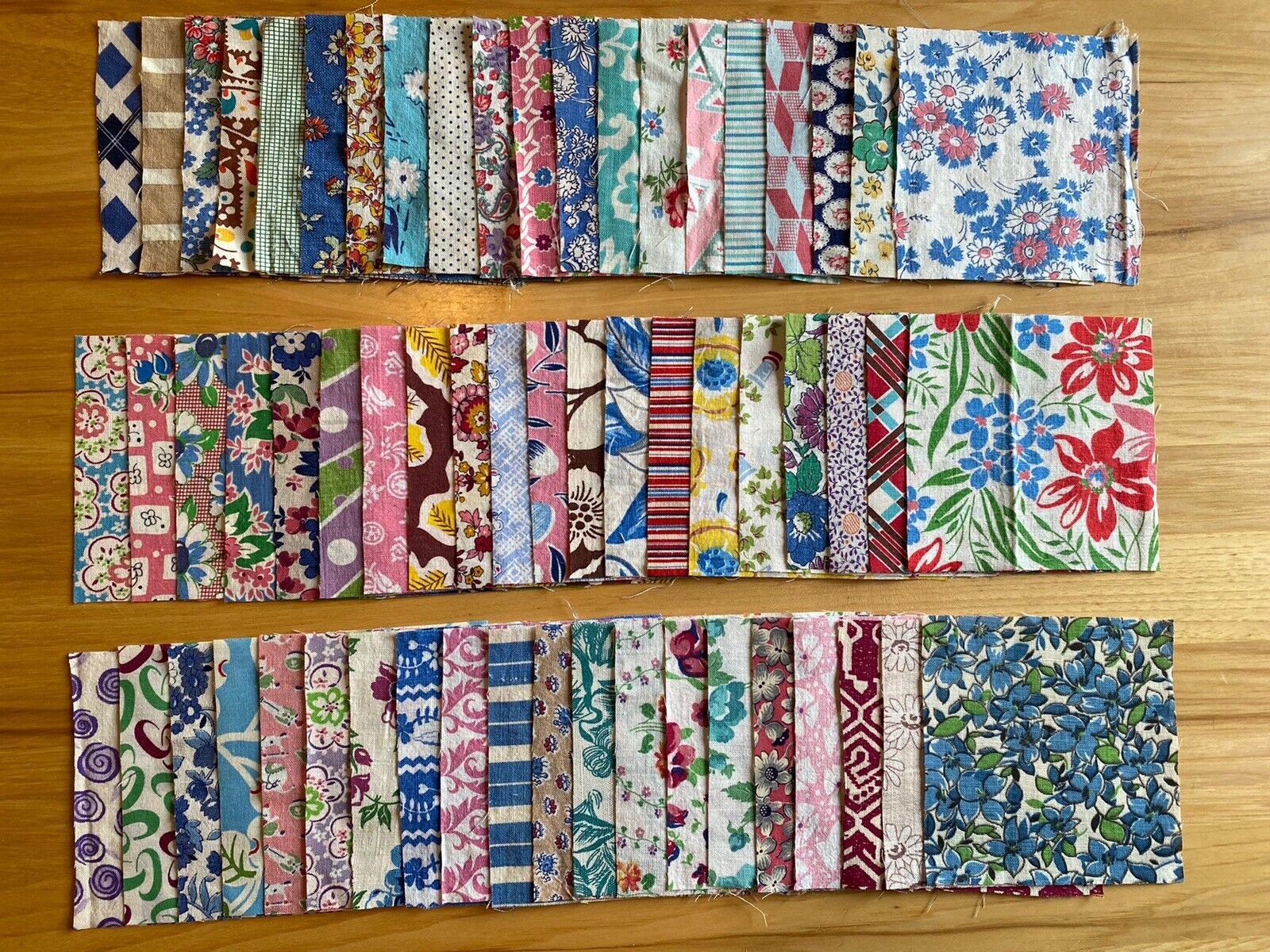 Vintage Feed Flour Sack Fabric Pieces Quilting Charms 5” x 5”. Set of 60 (#273)