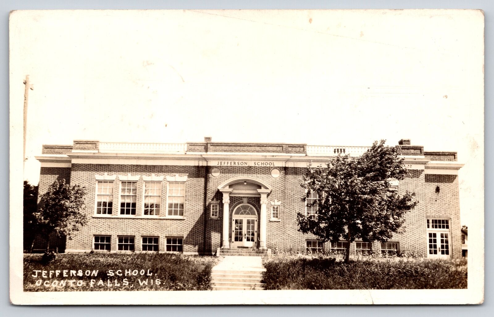 Oconto Falls Wisconsin~Jefferson School Building~1932 RPPC