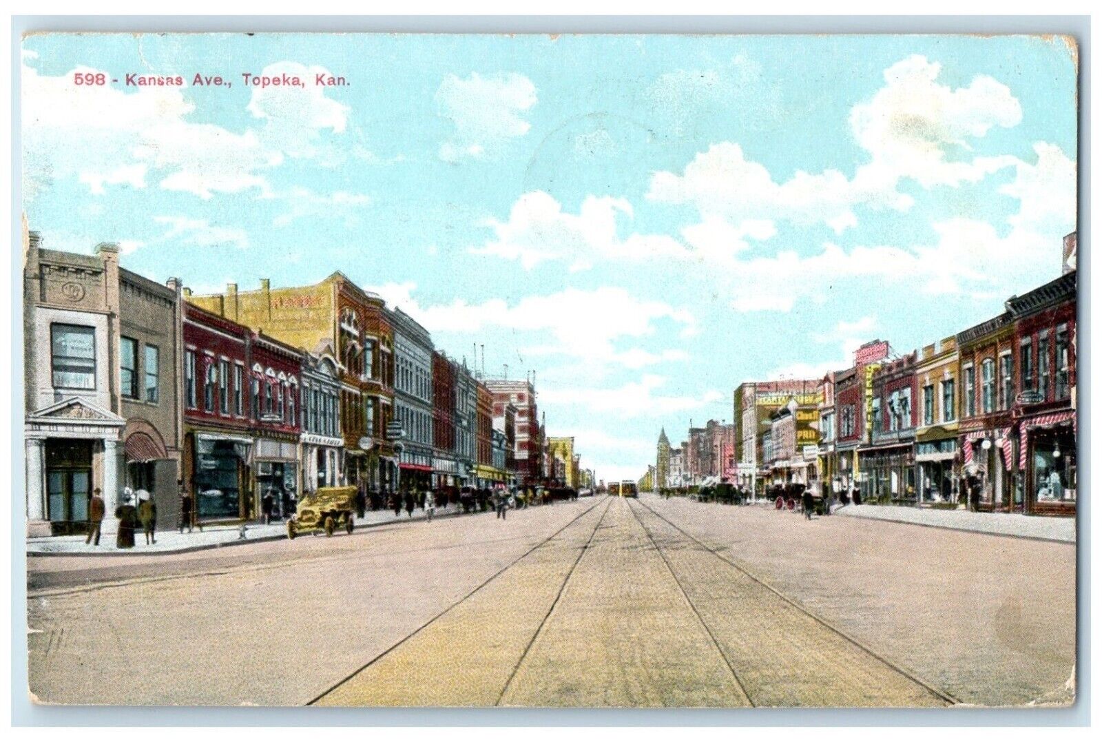 1909 View Of Kansas Ave. Trolley Scene Topeka Kansas KS Posted Antique Postcard