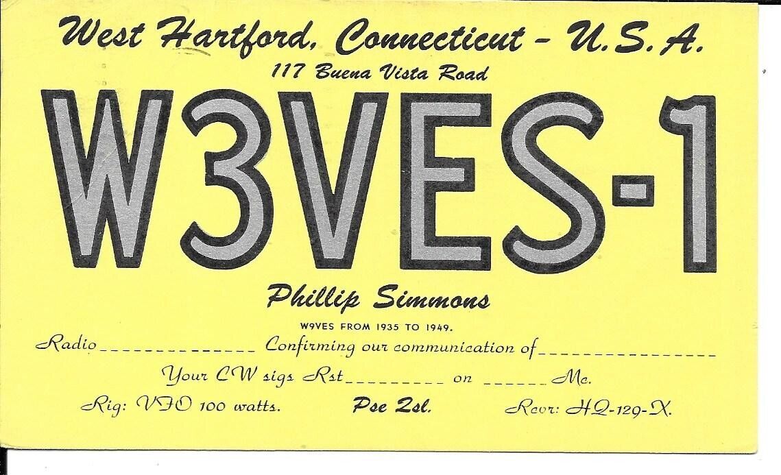 QSL 1957 West Hartford CT Phil Simmons   radio   card