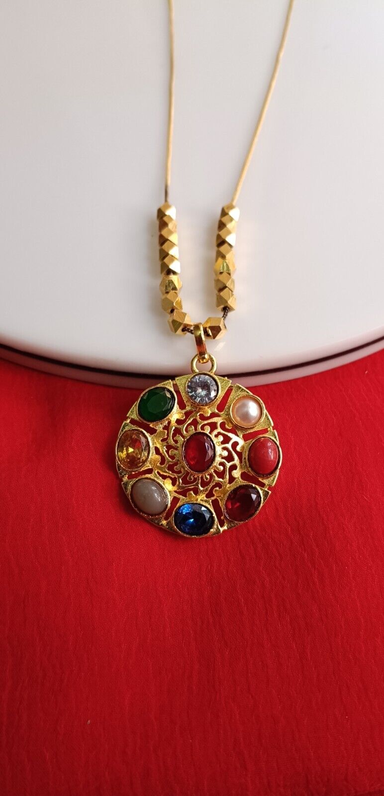 100% Original Navgrah/Navratan/Navratna Gold Plated Locket/Pendant With Chain
