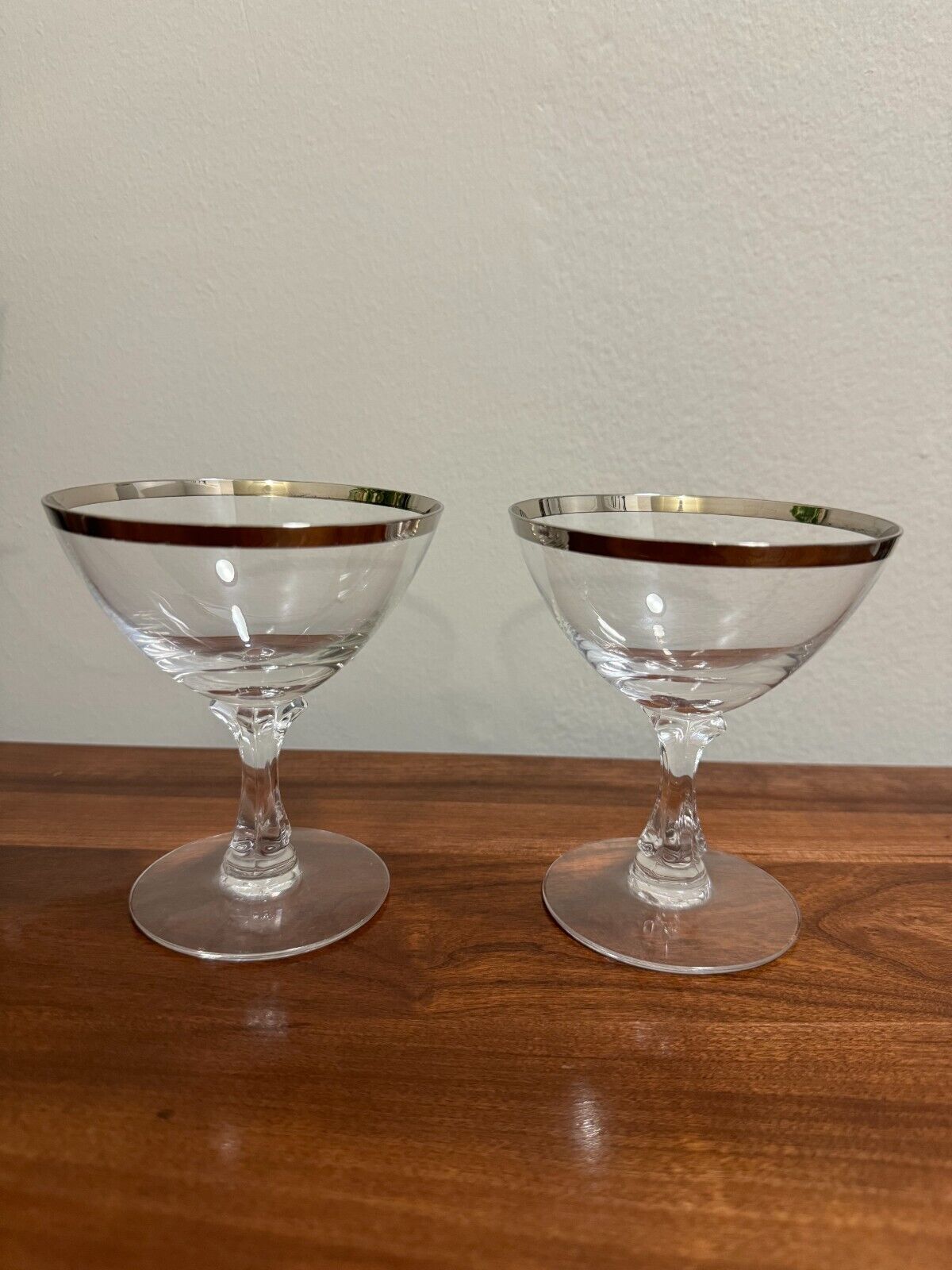 Vintage Fostoria America Silver-rimmed Crystal Martini Glasses Set of 2  