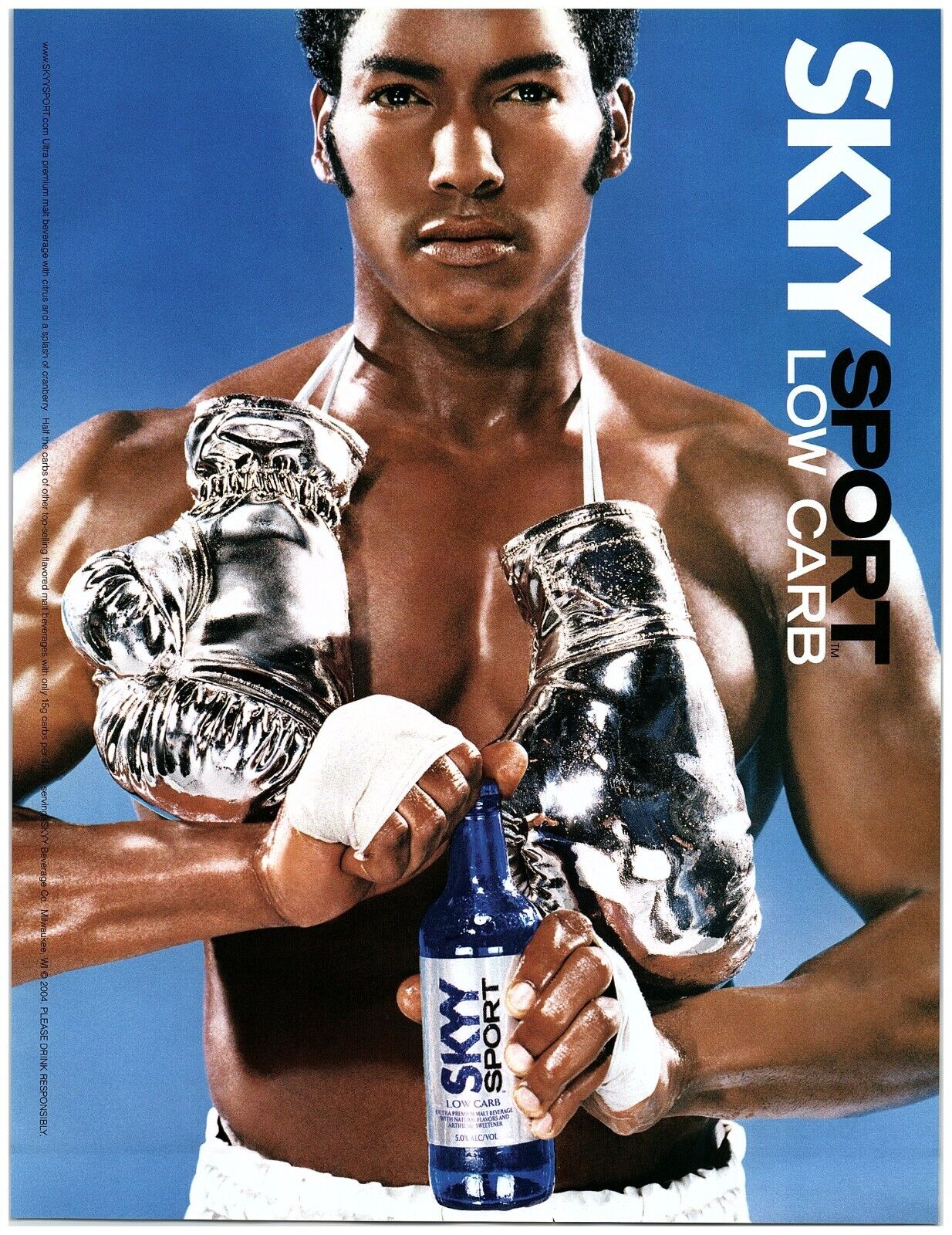 2004 Skyy Vodka Print Ad, Sport Low Carb Muscular Boxer Silver Gloves Hand Wraps