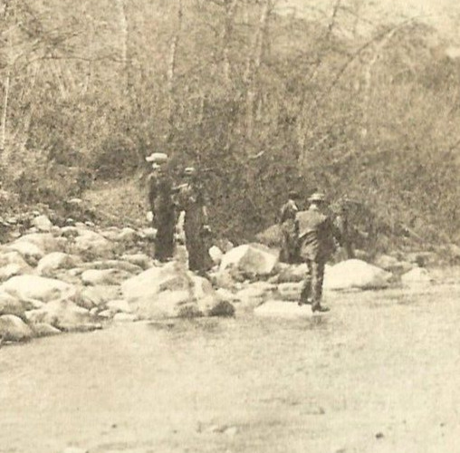 RPPC Victorian Picnic Gentlemen Ladies Hiking Creek Outdoor Postcard VTG, 1900s