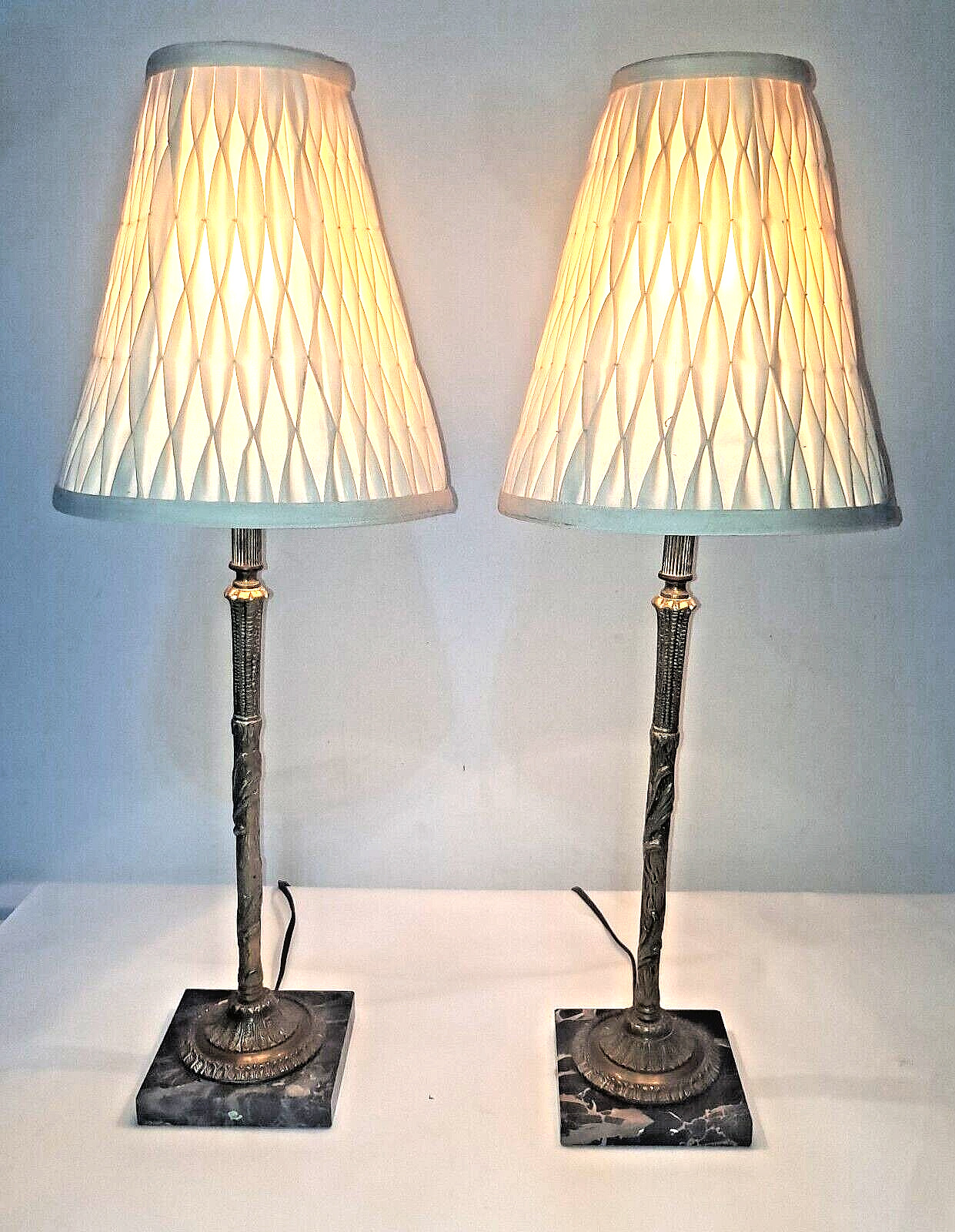 Exquisite Pair of  vintage bronze & marble Buffet Lamps