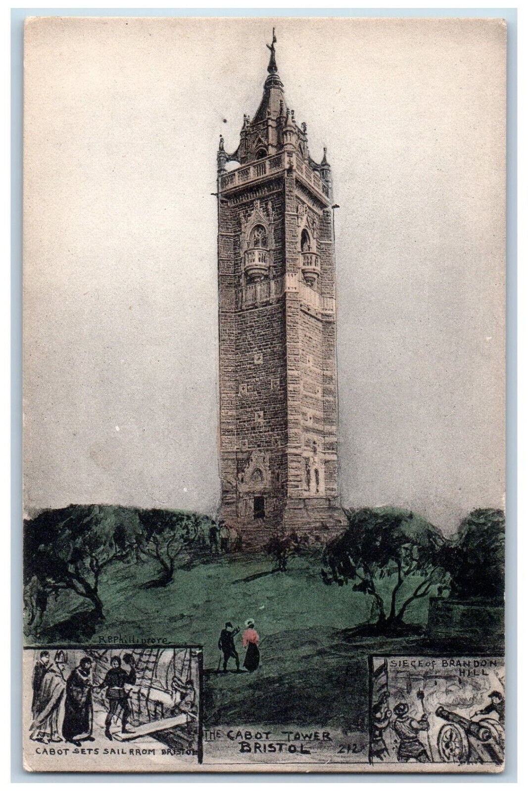 Bristol England Postcard View of The Cabot Tower c1910 Antique Unposted