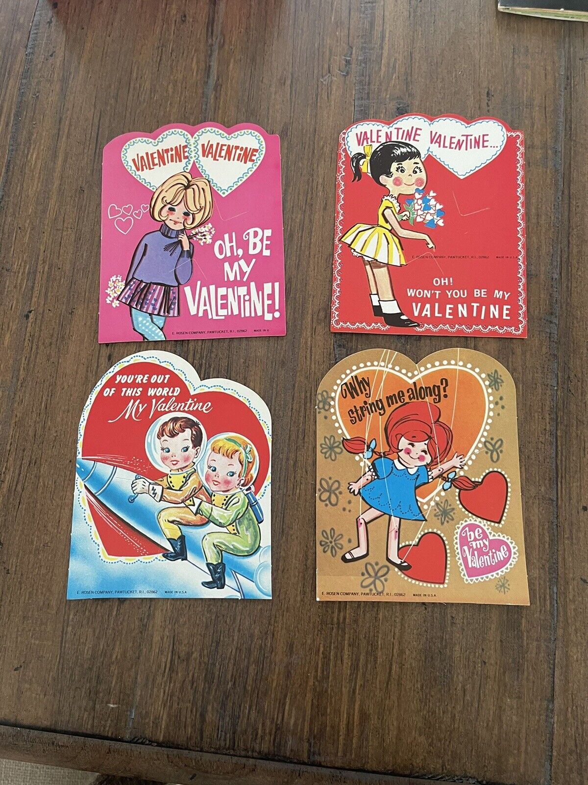 Vtg Rosen Co Valentine Cards Die Cut Lollipop Sucker Holders Lot Of 4