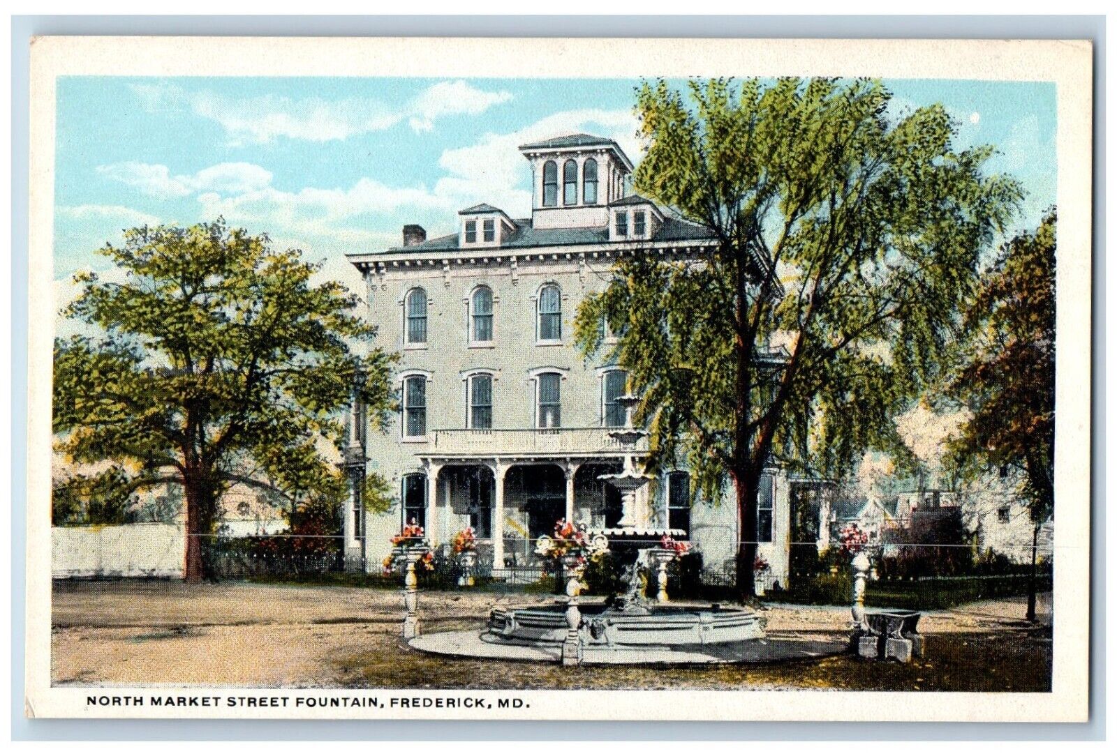 Frederick Maryland MD Postcard North Market Street Fountain 1920 Vintage Antique