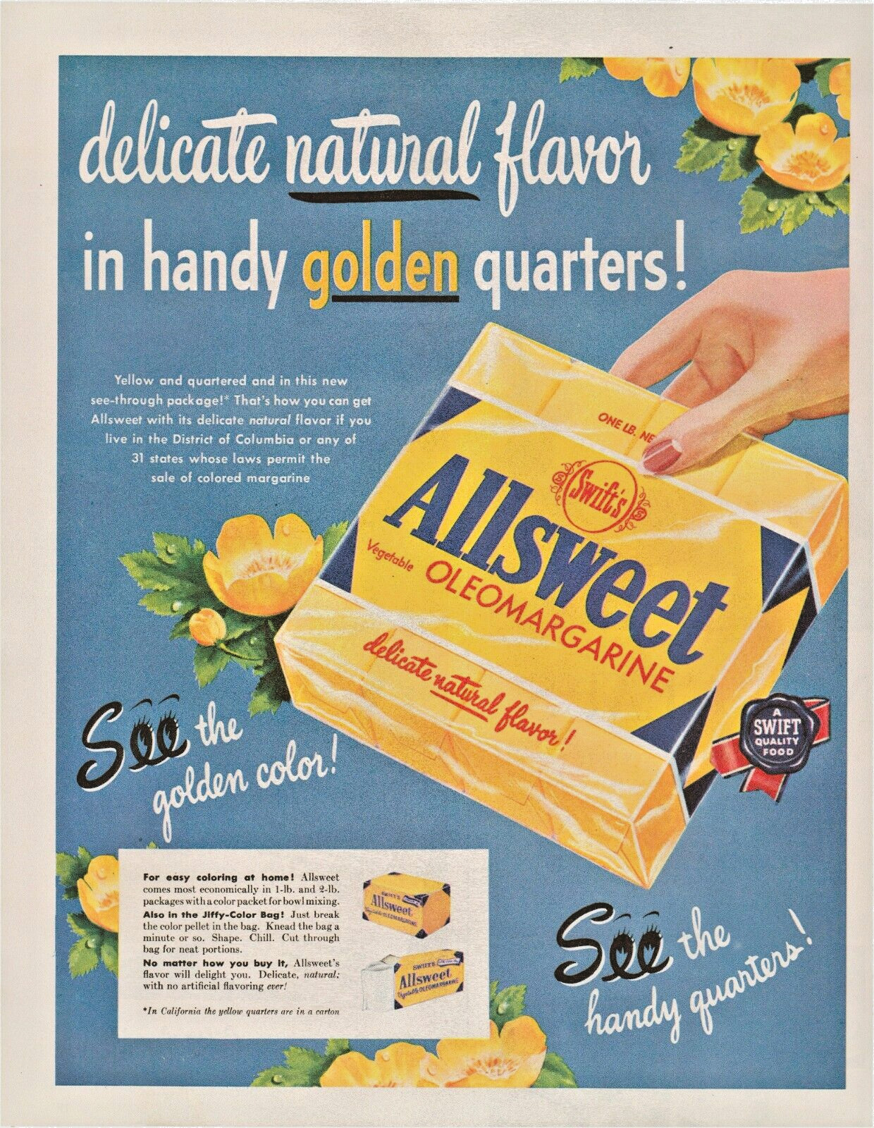 1949 Swift\'s Allsweet Vegetable Oleomargarine A Swift Quality Vintage Print Ad
