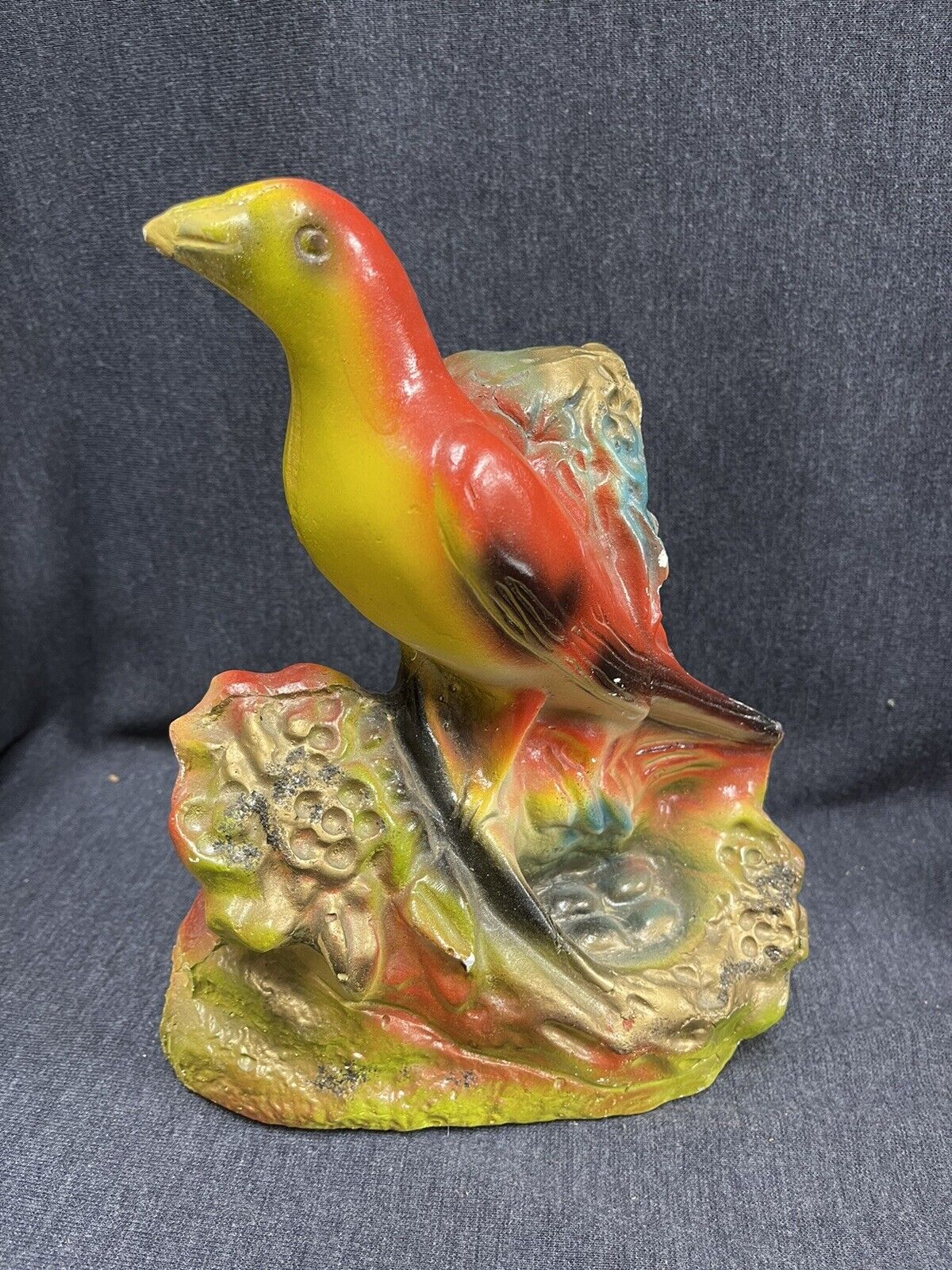 NICE 1940\'s CARNIVAL CHALK WARE PRIZE COLORFUL Tanager Bird Nest Eggs Glitter