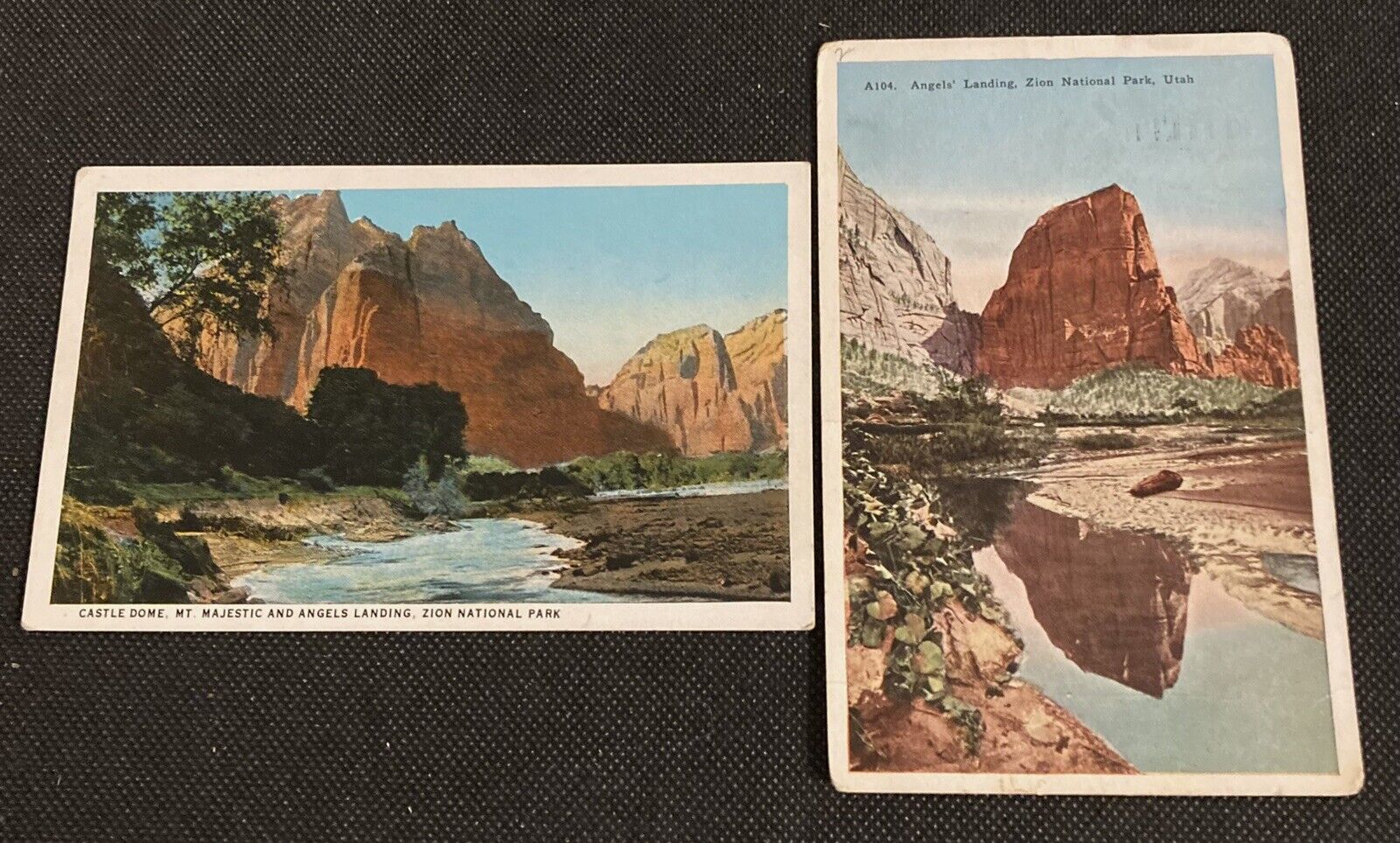 Vintage Zion NP Postcards Lot of 2 Angels Landing, Mt Majestic, Castle Dome