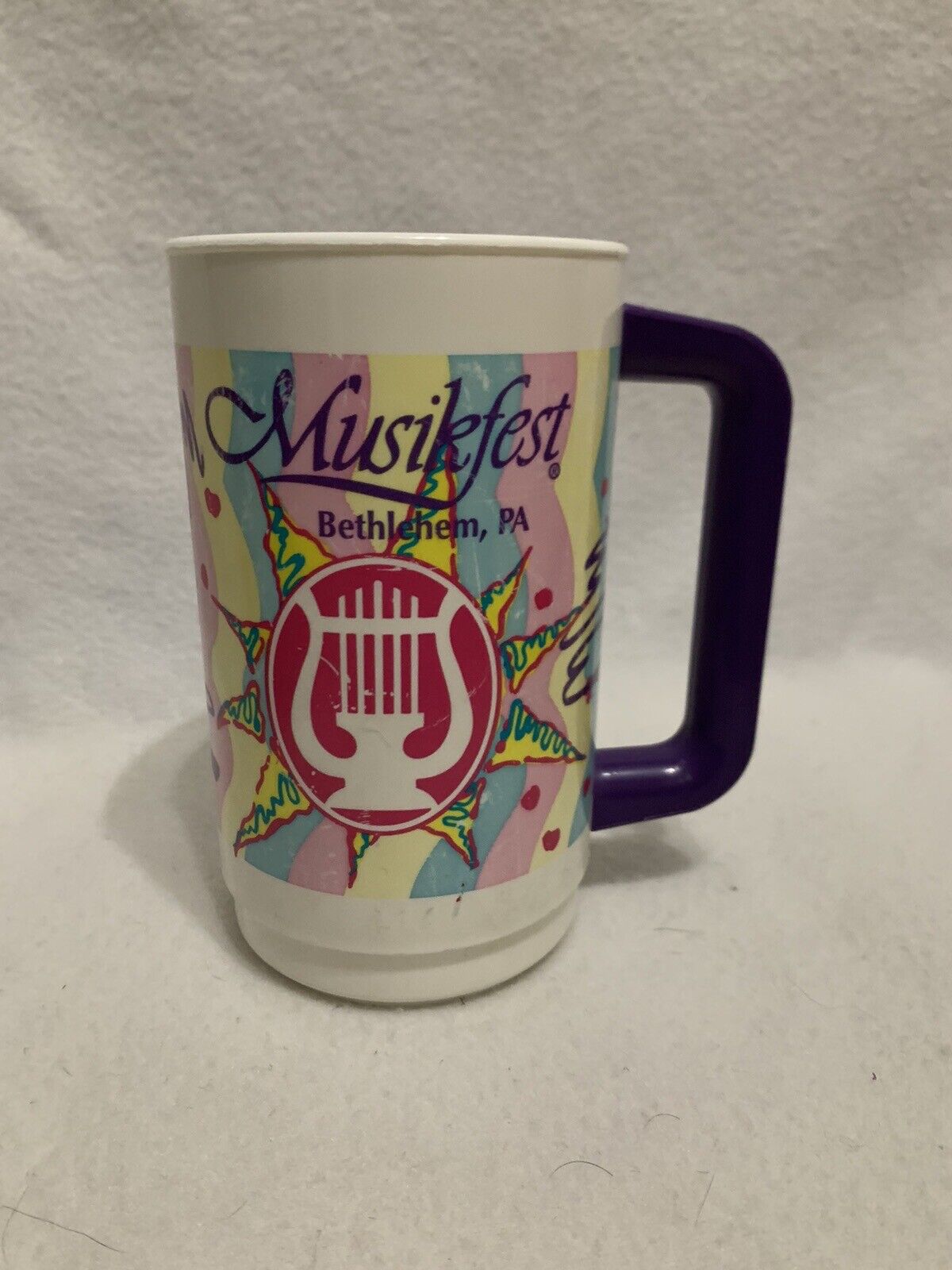 Vintage Musikfest 1990s 22Oz Beer Mug Plastic Cup Souvenir Bethlehem PA Purple