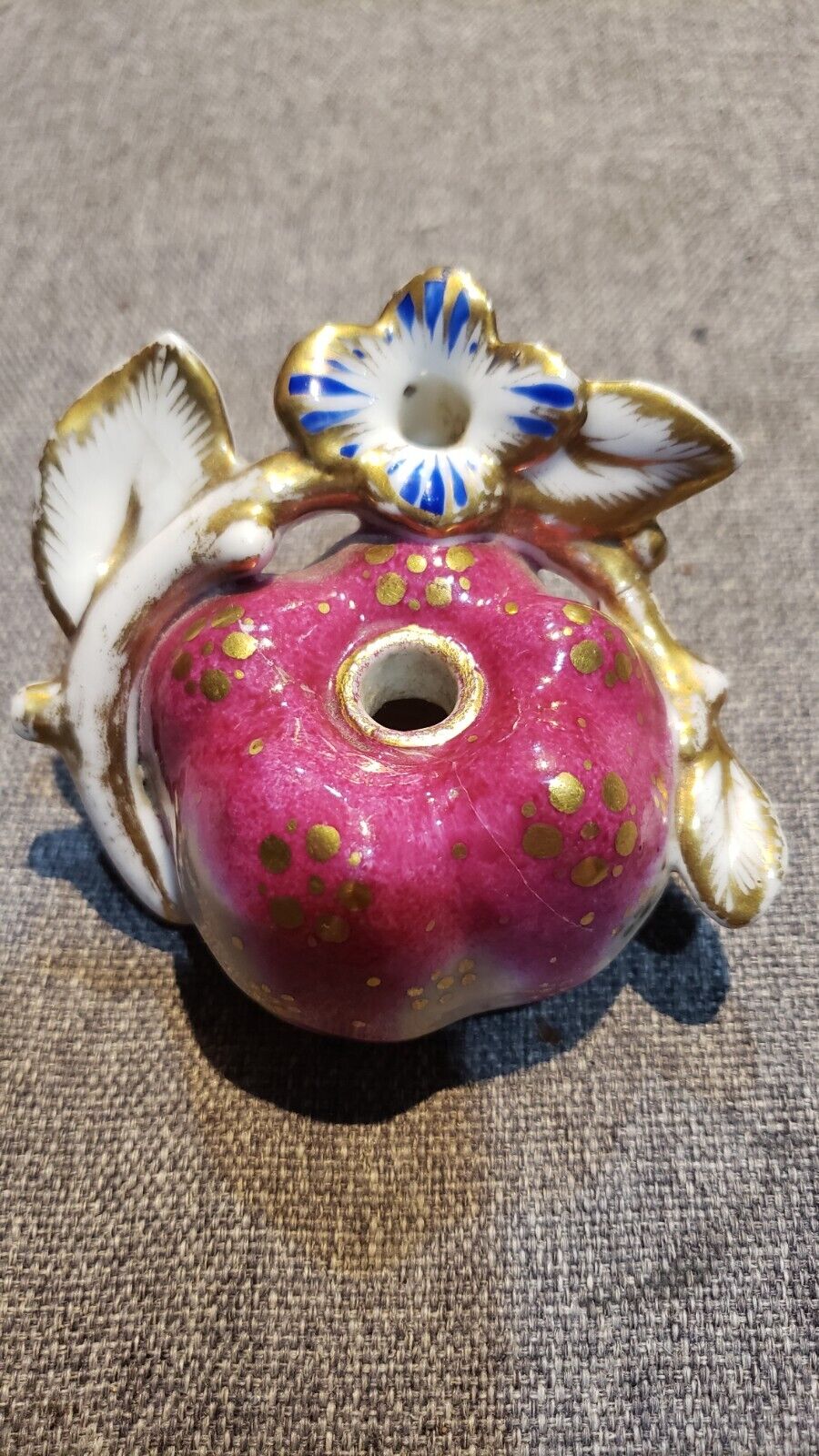 Old Paris Hand Painted Set Apple & Blossom Rococo Revival Inkwell C. 1830-1860 