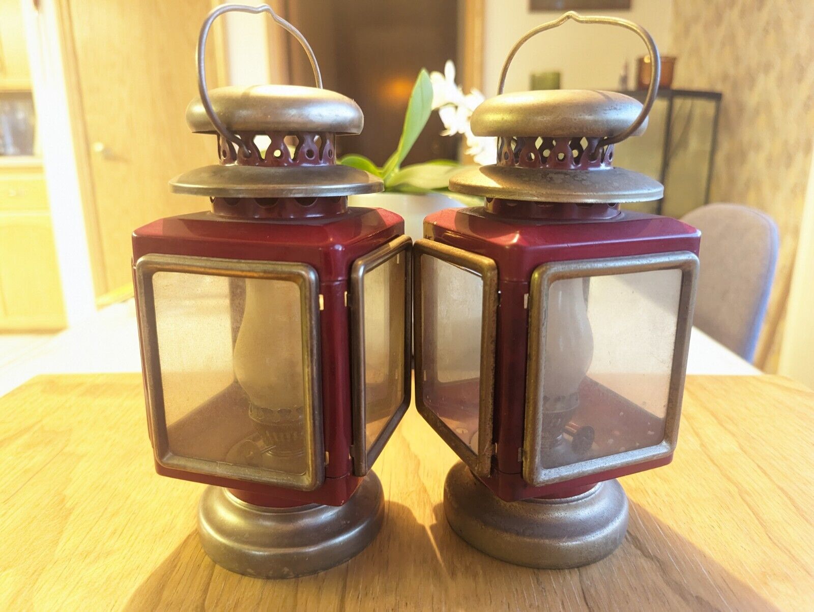 Pair Of Antique Oil Lanterns Made In Hong Kong