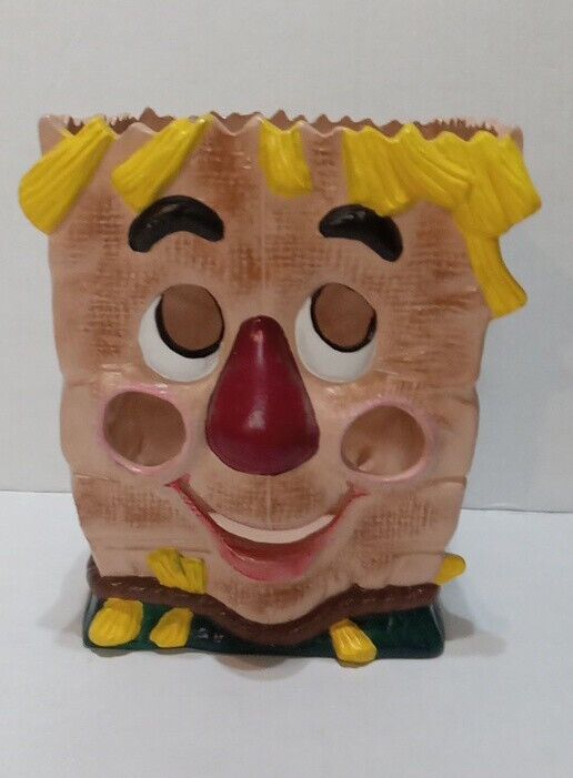 VTG Smiling Scarecrow Ceramic Sack Holder 