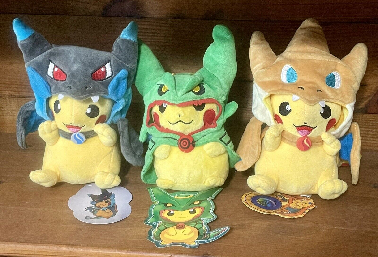 Lot of 3 Pikachu Poncho Rayquaza Charizard Japan Pokemon Center Official Plush