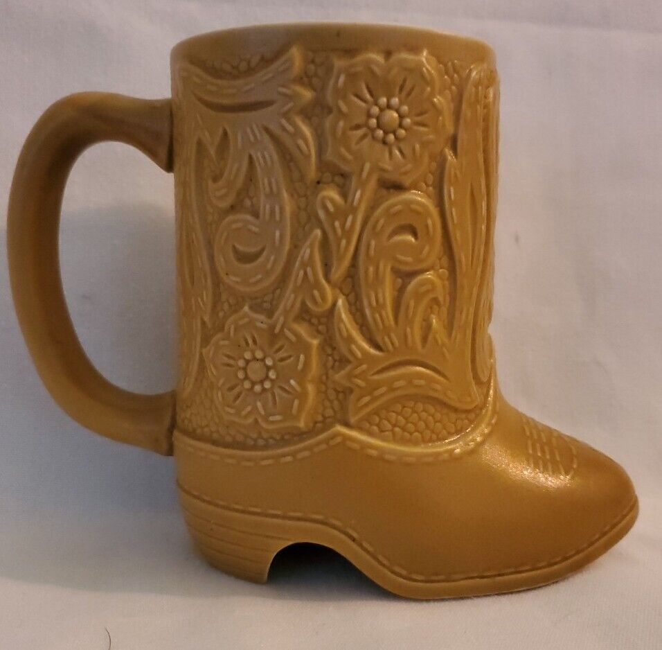 Vtg Ceramarte Brazil Western Cowboy Boot Coffee Mug Planter Embossed Camel Brown