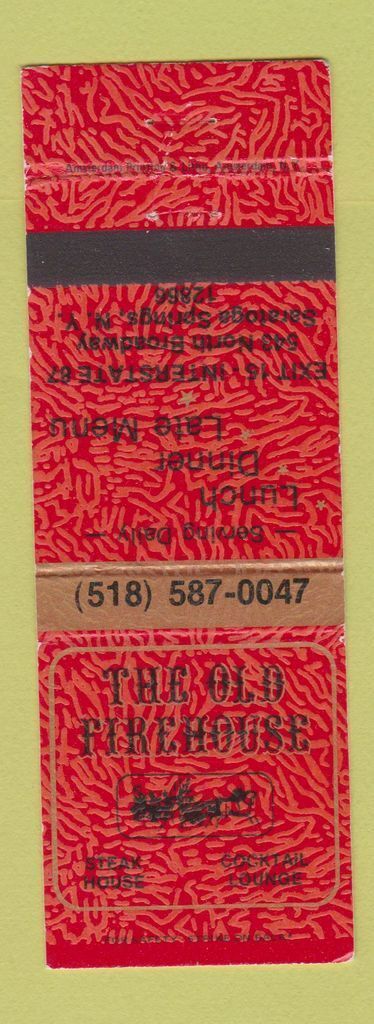 Matchbook Cover - Old Firehouse Steak House Saratoga Springs NY