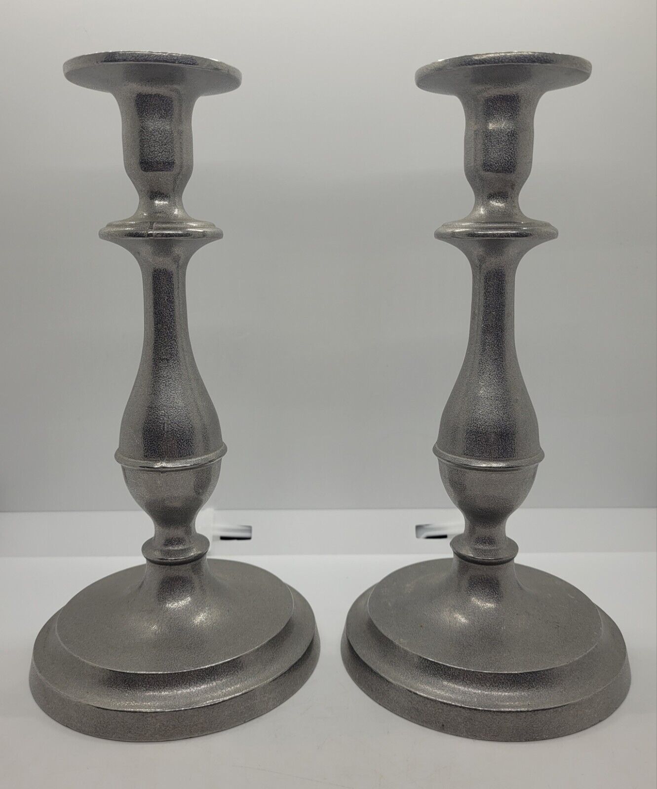 Vintage Wilton Armetale Pewter Candle Stick Holder Pair 9 inch