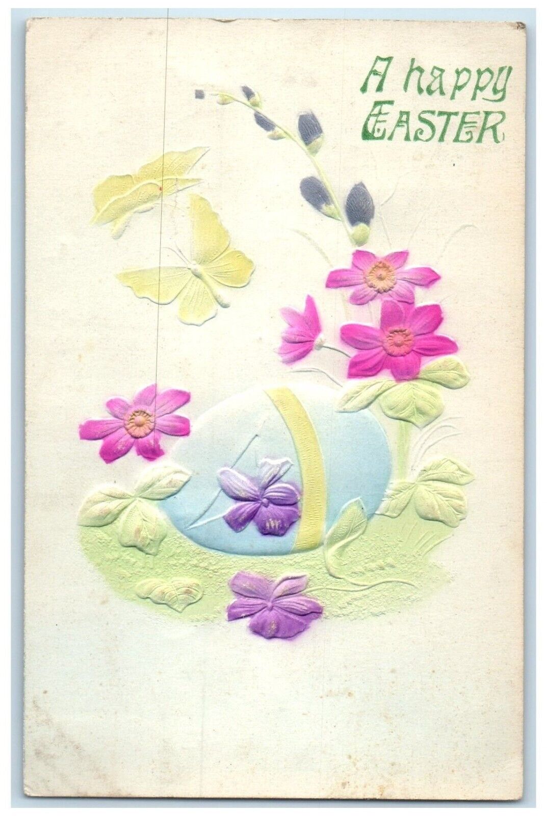 c1910\'s Easter Egg And Flowers Airbrushed Embossed Beaver Dam Wisconsin Postcard