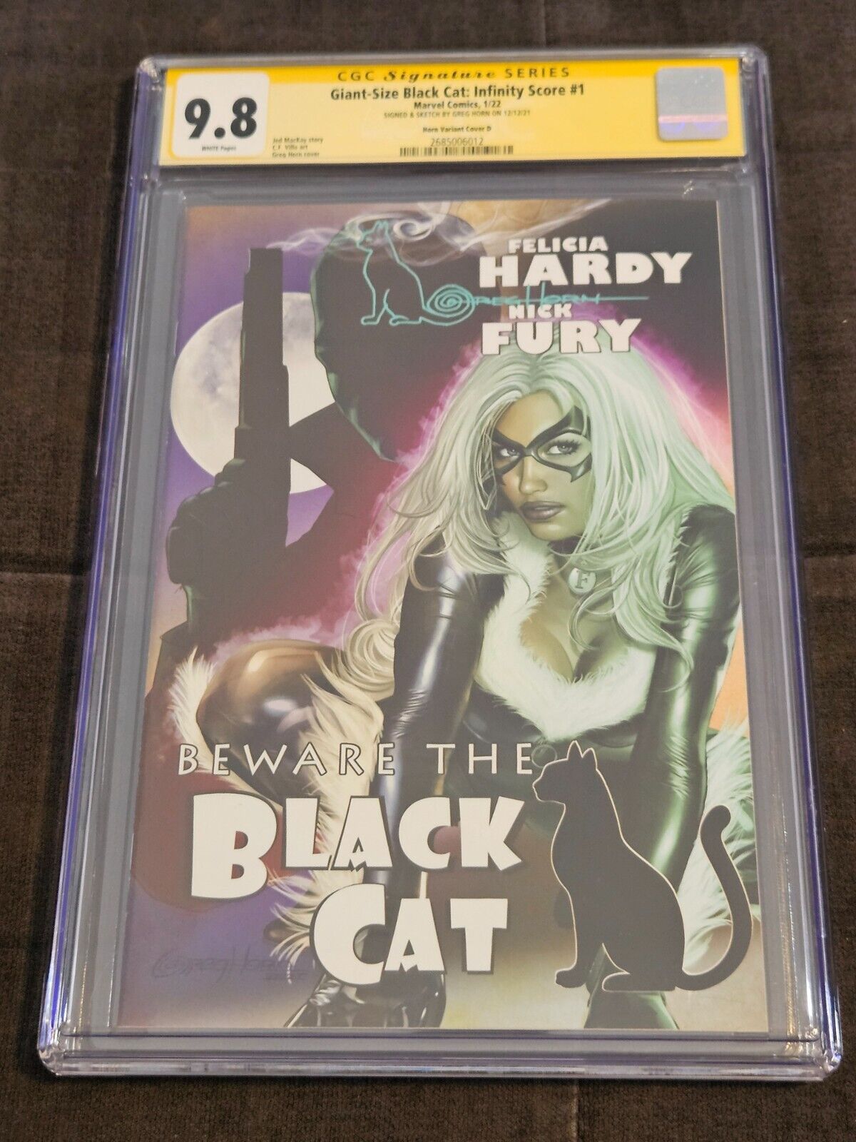 Giant Size Black Cat Infinity Score #1 CGC 9.8 SS Greg Horn Cover D Sig sketch