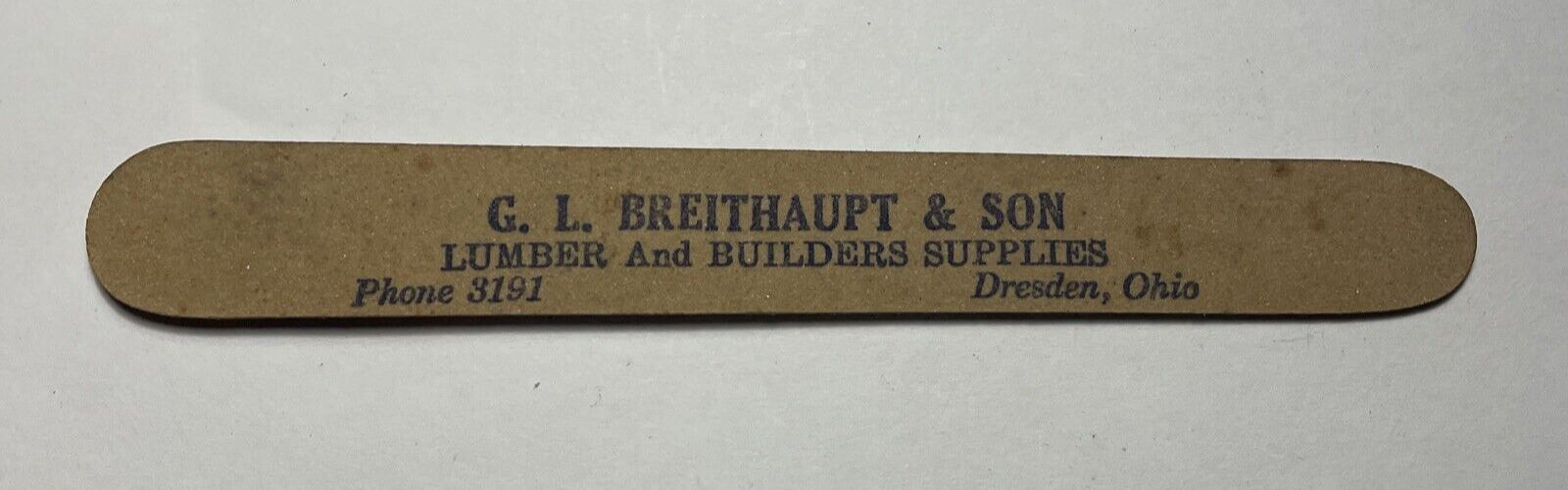 Dresden Ohio Vintage G.L. Breithaupt & Son Lumber Builders Supplies Emory Board