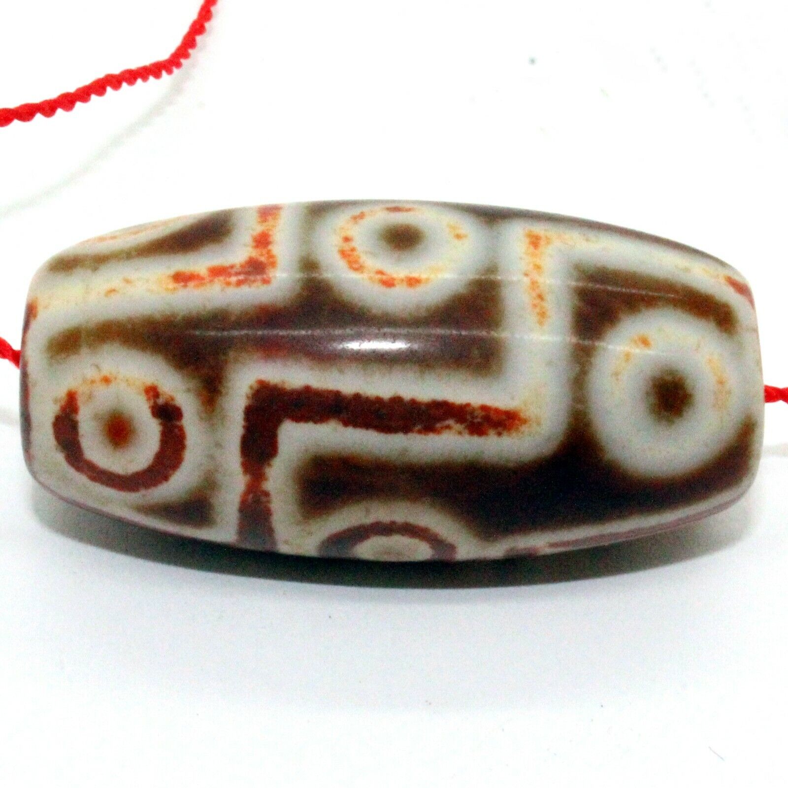 Chinese Handmade Agate Stone Pattern Oval Long Dzi Bead Pendant ws230