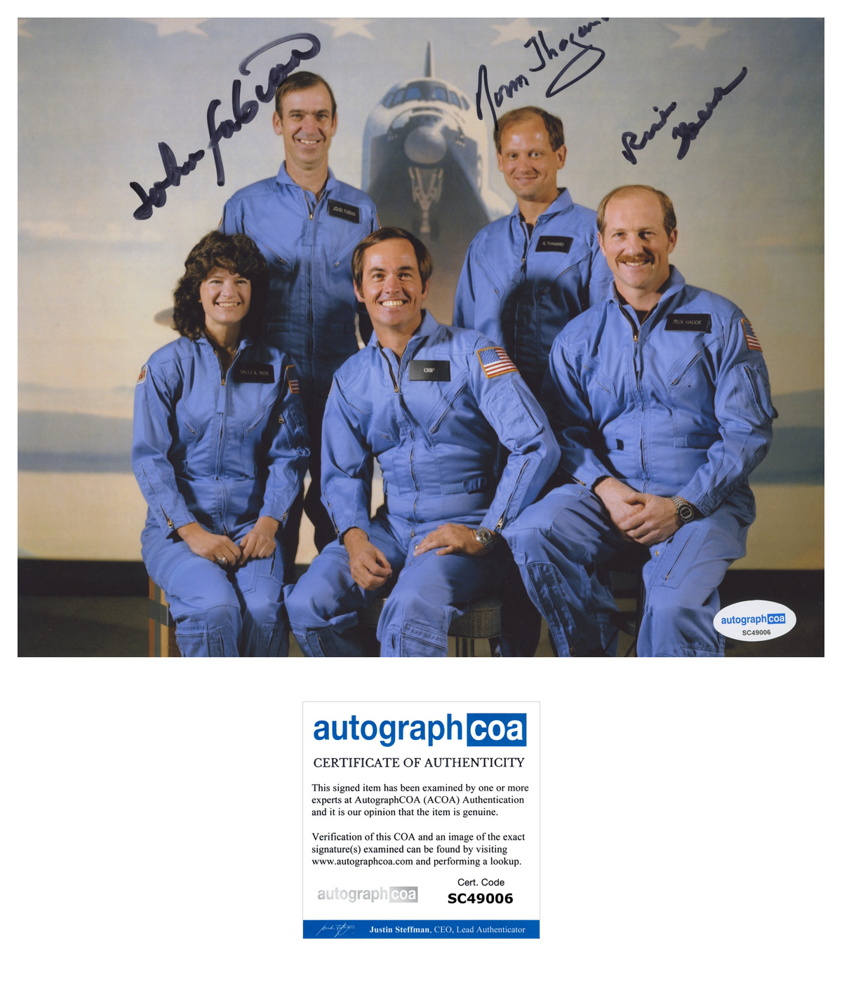 NORM THAGARD JOHN FABIAN RICK HAUCK SIGNED 8X10 PHOTO NASA ASTRONAUT STS-7 ACOA