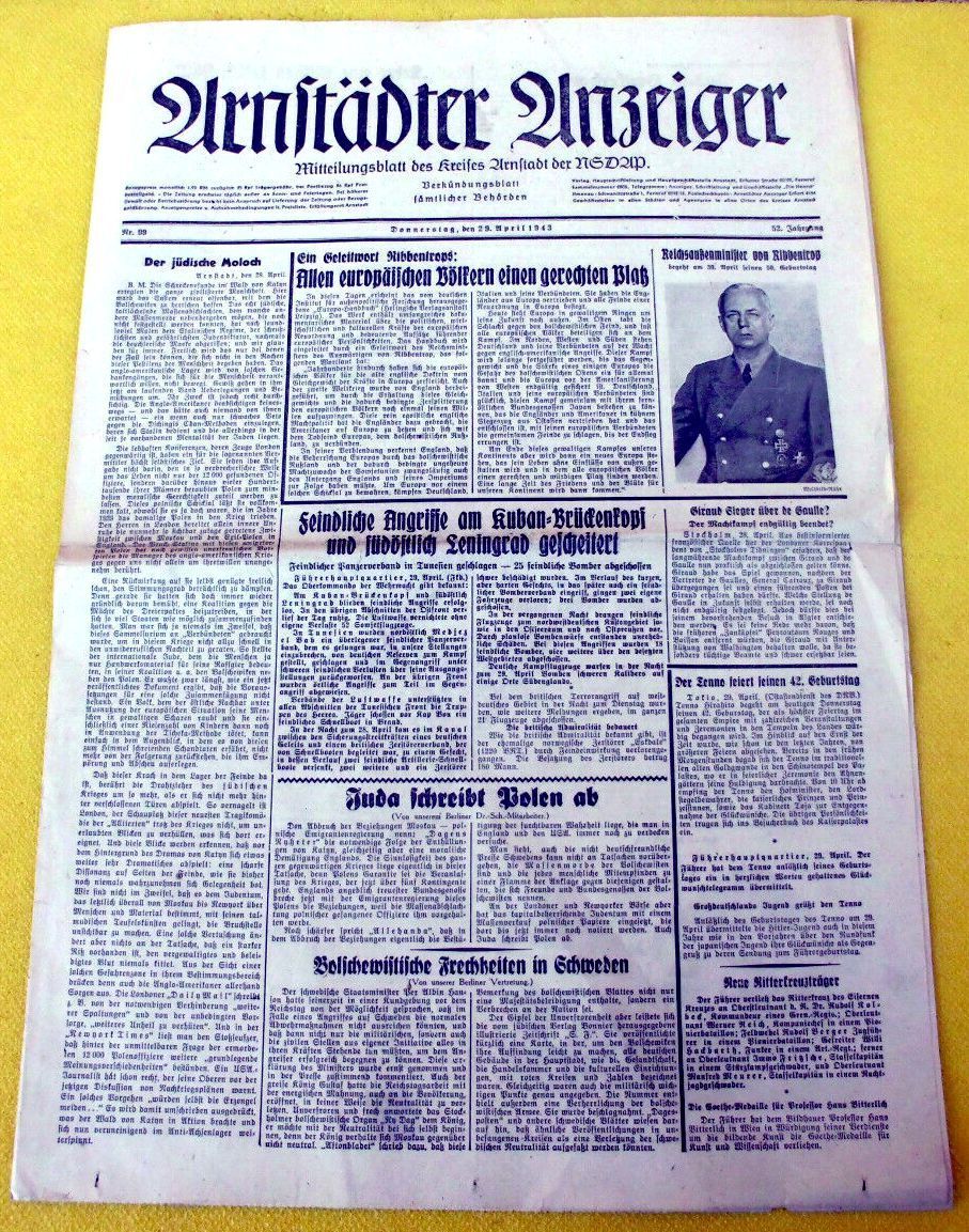 UNBELIEVABLY RARE COMPLETE 1943 WW2 PARTY NEWSPAPER w AMAZING CONTENT MUST READ