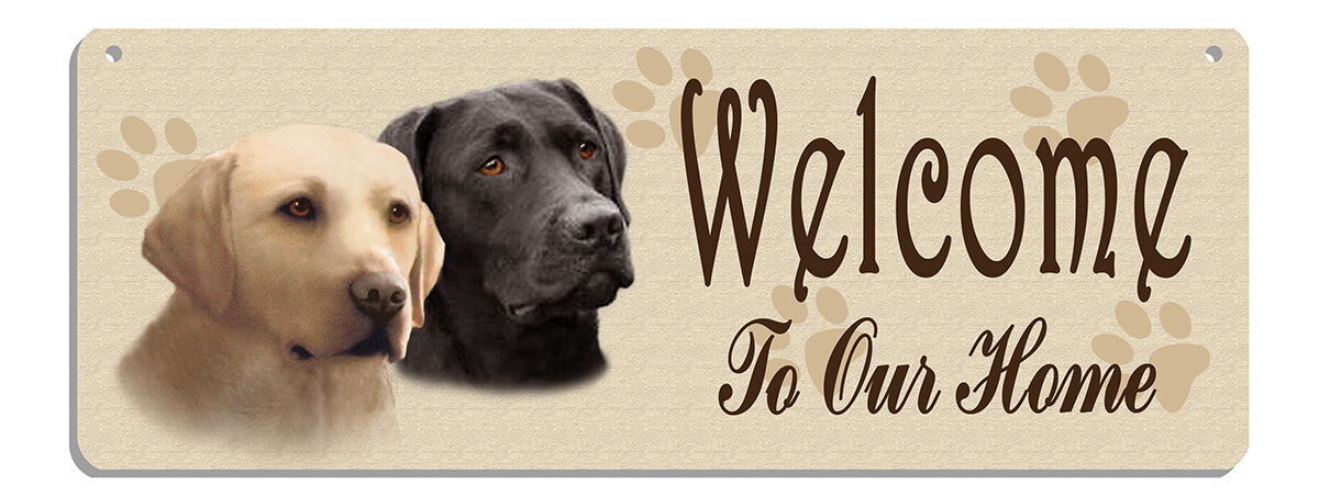 Labradors Black & Blonde Welcome Wall Sign Rustic Look Metal Plaque Outdoor Use