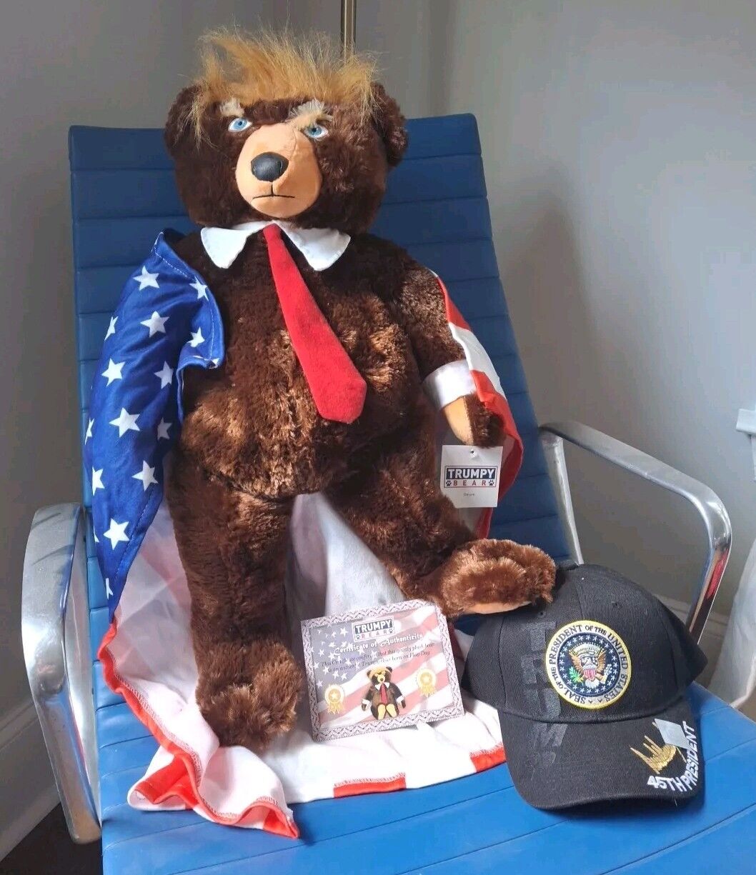 Trumpy Bear Deluxe With American Flag Cape 22 Inch Plush & 45th Presidential Hat