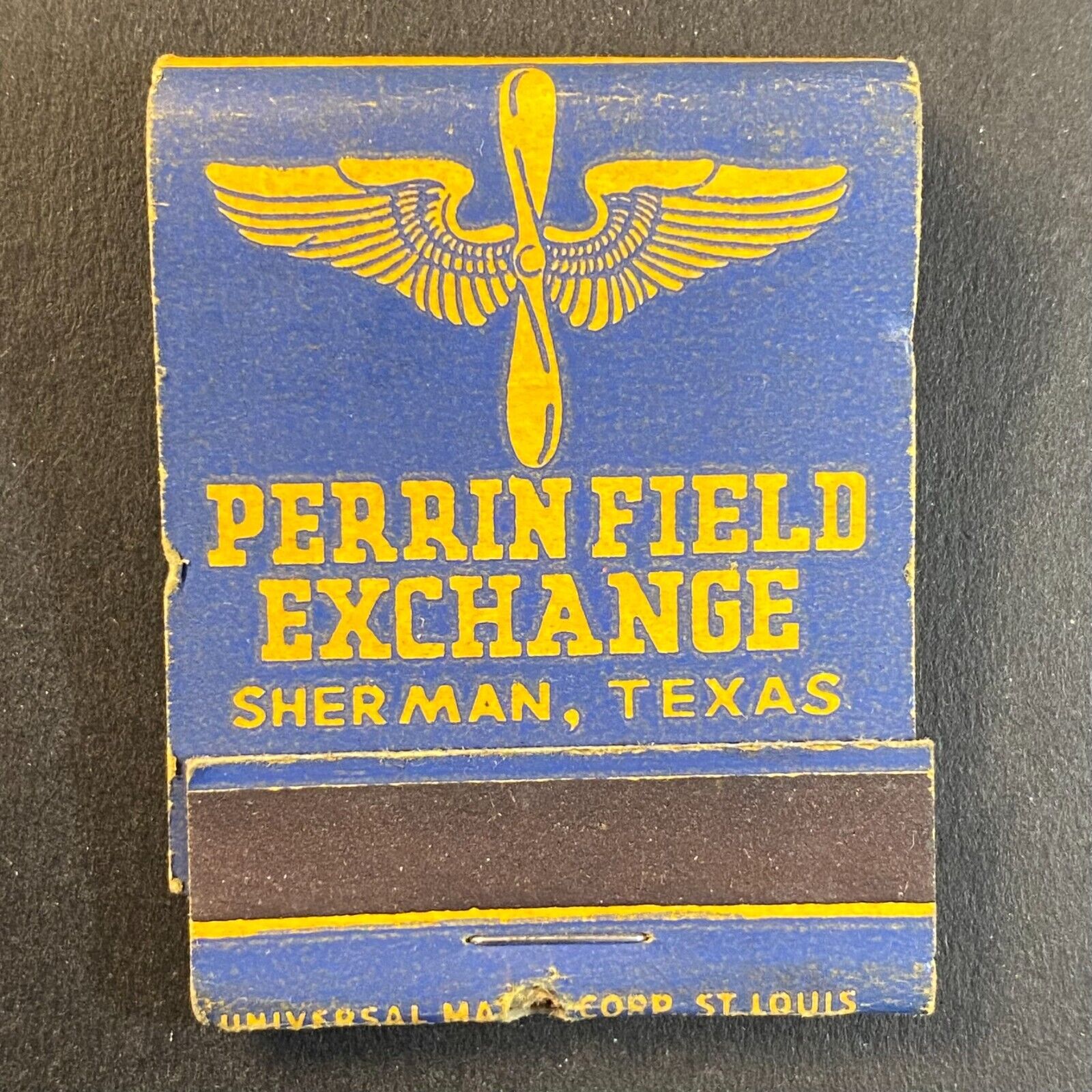 Perrin Field Exchange Sherman, TX Full c1940\'s WWII Era Matchbook Scarce