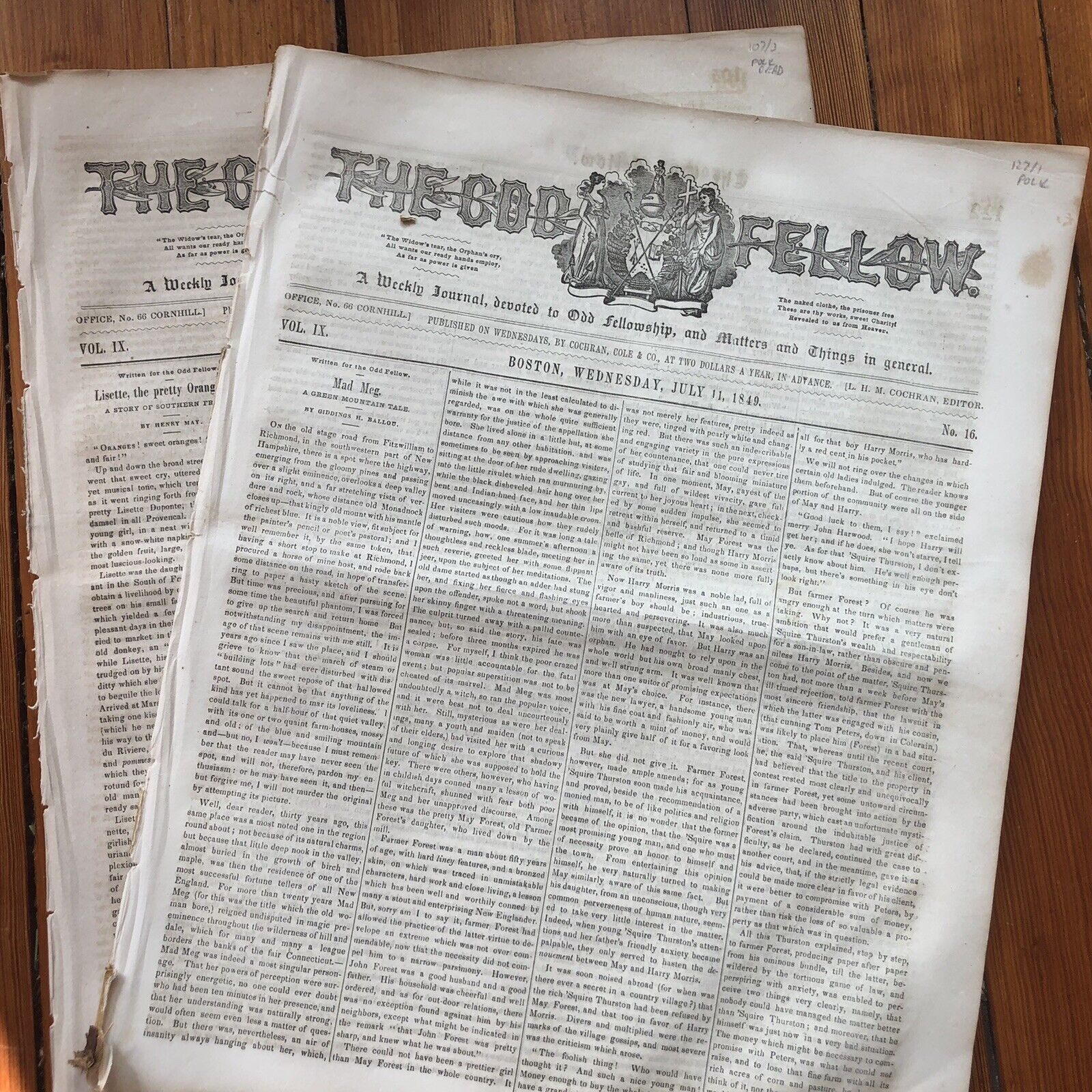 2 1849 headline newspapers announcing the DEATH of Ex-PRESIDENT JAMES KNOX POLK