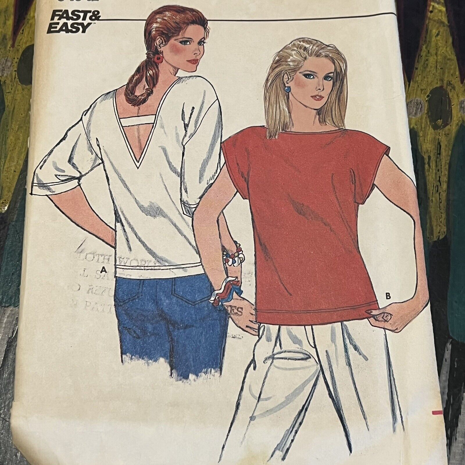 Vintage 1980s Butterick 4977 V-back Pullover Top Sewing Pattern 8-10-12 CUT