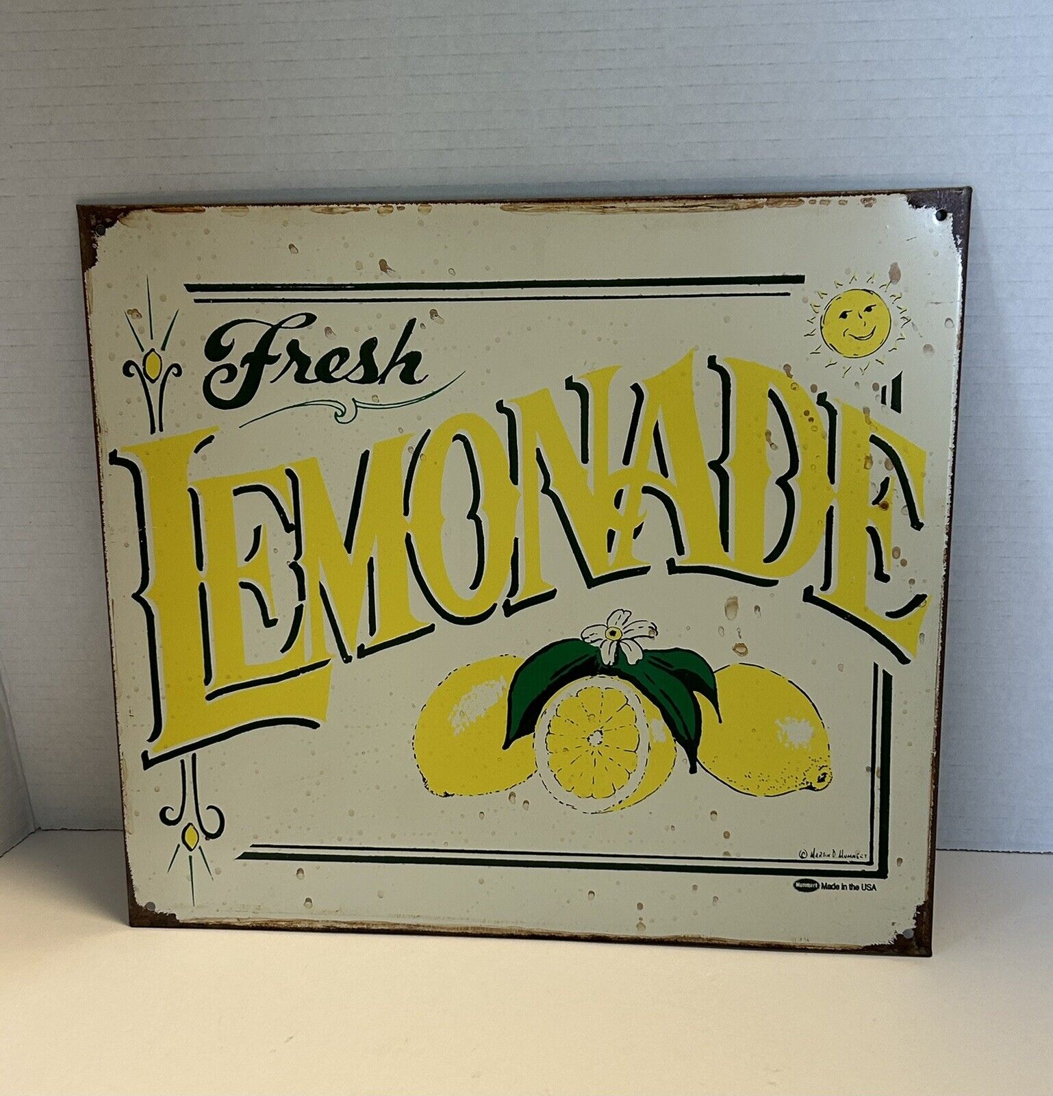 Original 1990\'s Vintage All Metal Lemonade Sign by Mummert Sign Co. USA -