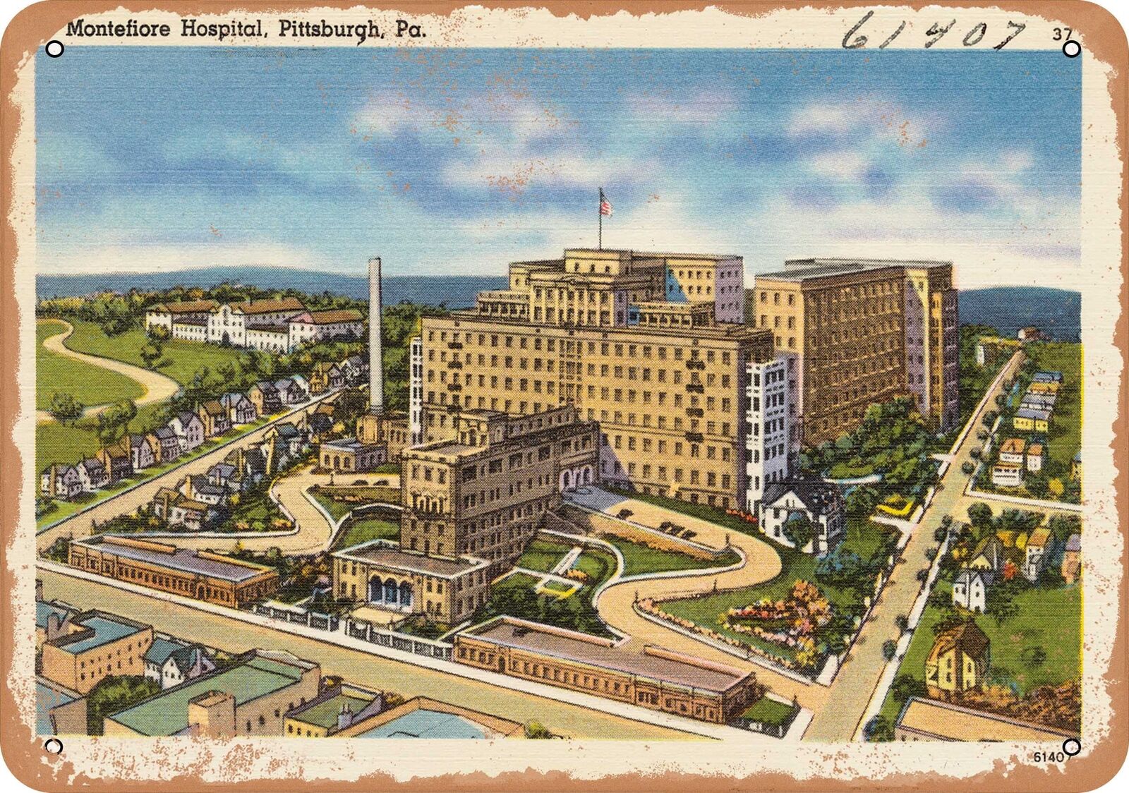Metal Sign - Pennsylvania Postcard - Montefiore Hospital, Pittsburgh, Pa.