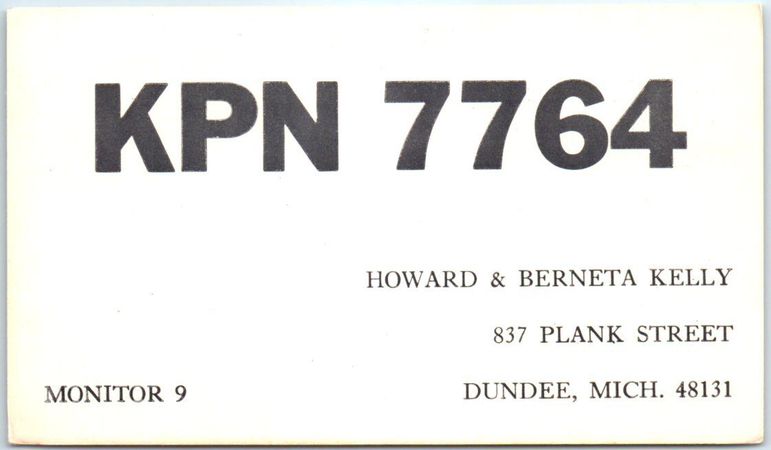 Postcard - KPN 7764 - Monitor 9 - 837 Plank Street, Dundee, Michigan