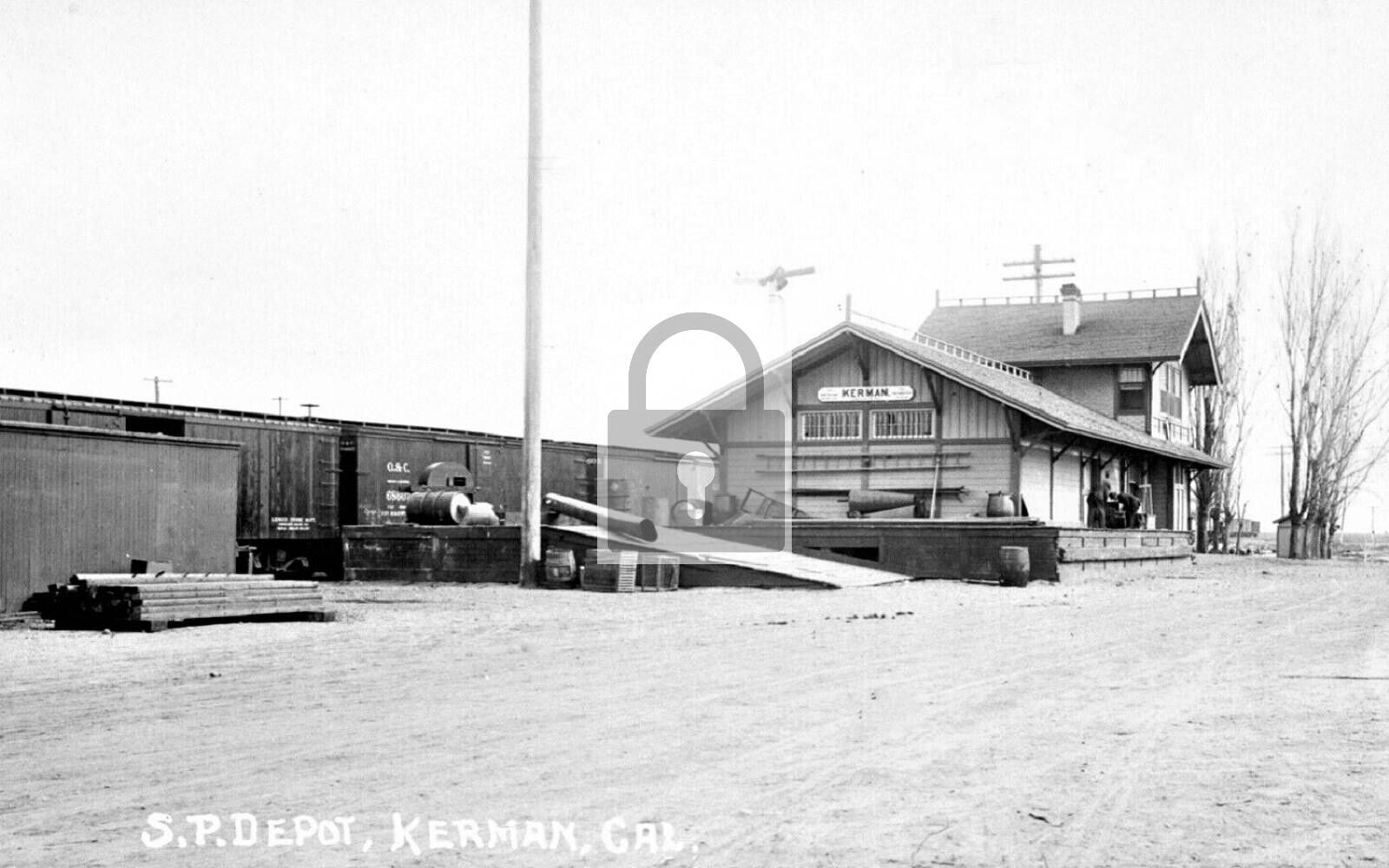 Railroad Train Station Depot Kerman California CA Reprint Postcard