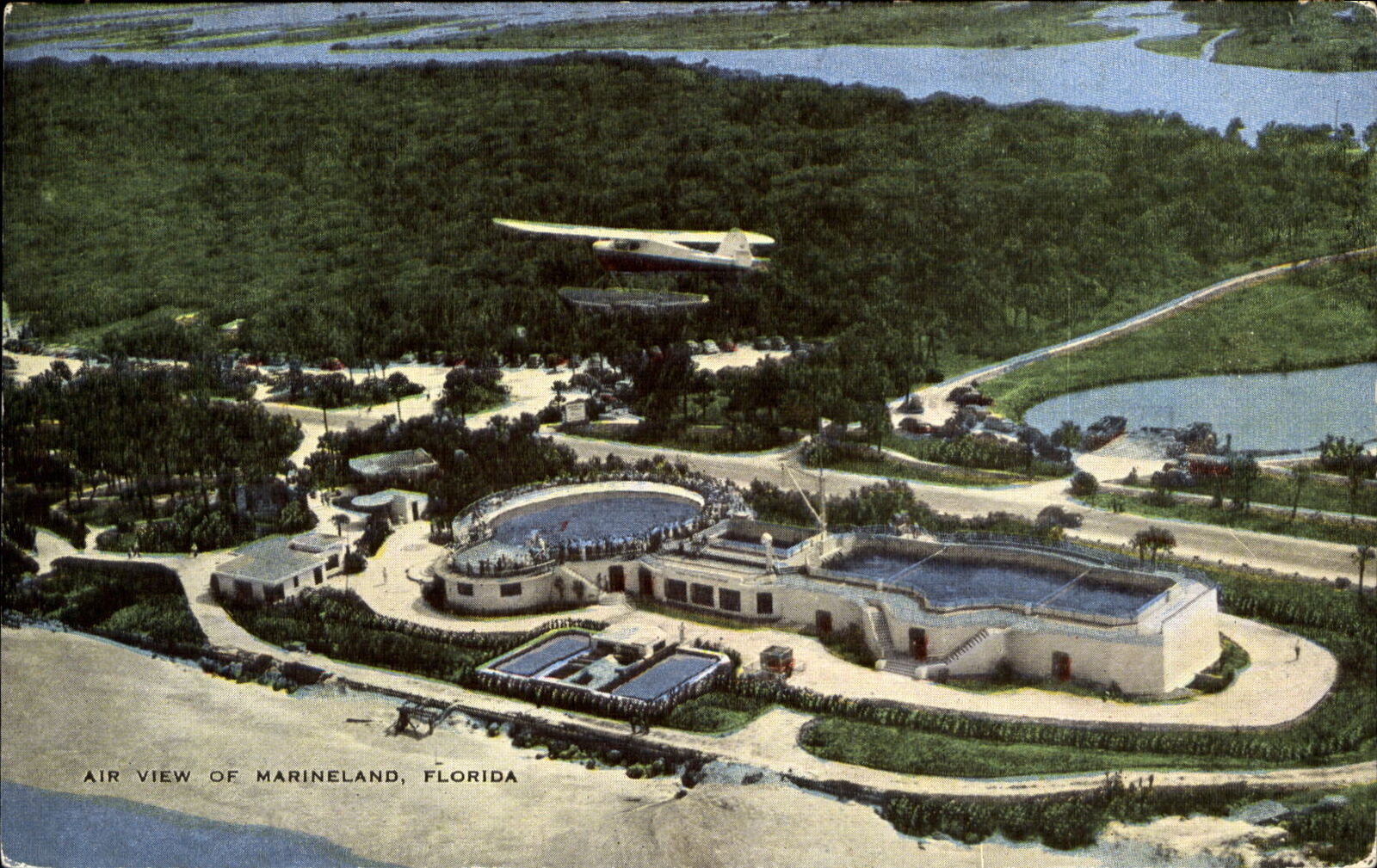 Sea Plane over Marine Studios Oceanarium Marineland Florida FL ~ 1950s