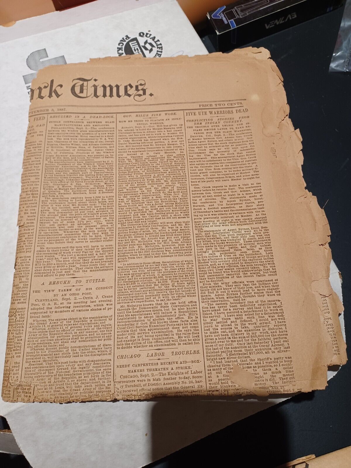 New York Times September 3rd 1887 extremely brittle and old